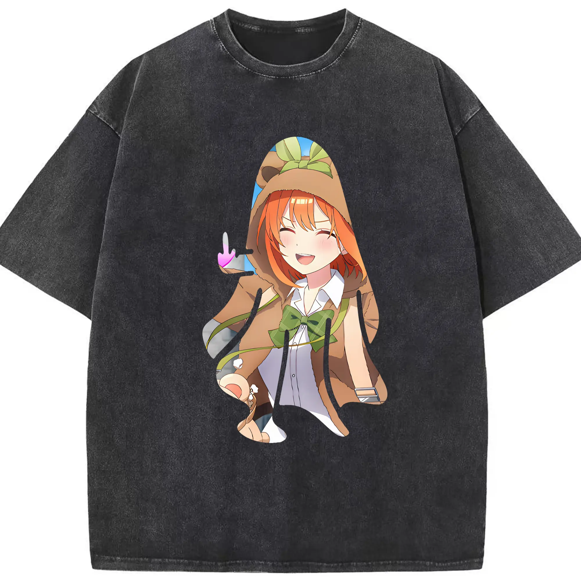 五等分の花嫁 グッズ 中野 四葉 - 綿100％ ヴィンテージ風 半袖Tシャツ ・ フロントプリント ・ 柔らか肌触り ・ 通気性 快適 ・ スポーツ カジュアル 外出用