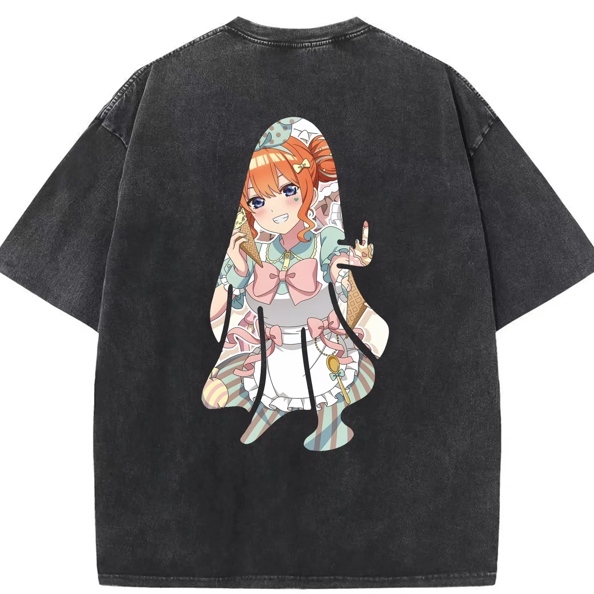 五等分の花嫁 グッズ 中野 四葉 - 綿100％ ヴィンテージ風 半袖Tシャツ ・ 背面プリント ・ 柔らか肌触り ・ 通気性 快適 ・ スポーツ カジュアル 外出用