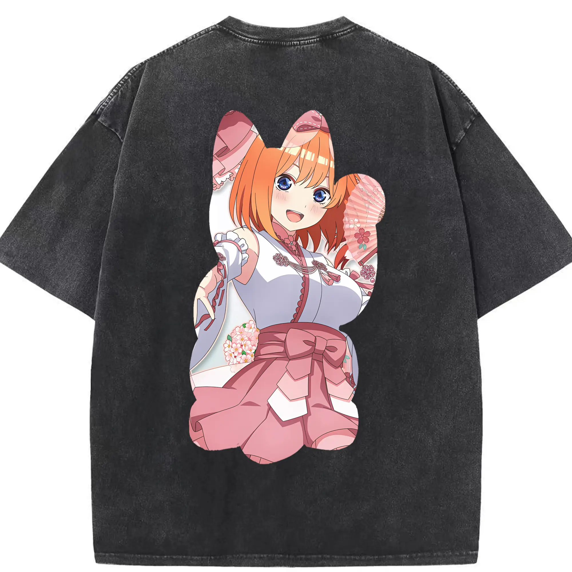 五等分の花嫁 グッズ 中野 四葉 - 綿100％ ヴィンテージ風 半袖Tシャツ ・ 背面プリント ・ 柔らか肌触り ・ 通気性 快適 ・ スポーツ カジュアル 外出用
