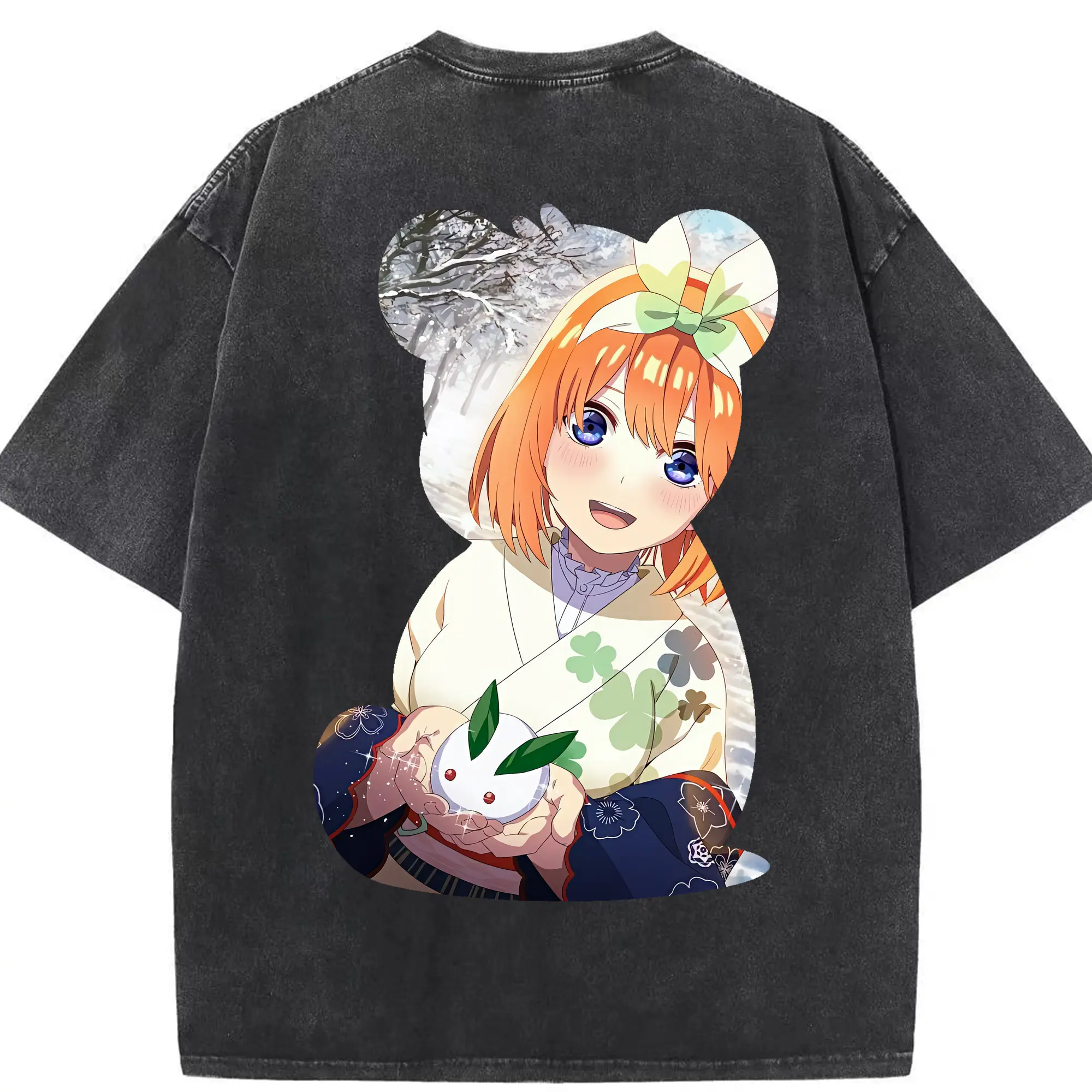 五等分の花嫁 グッズ 中野 四葉 - 綿100％ ヴィンテージ風 半袖Tシャツ ・ 背面プリント ・ 柔らか肌触り ・ 通気性 快適 ・ スポーツ カジュアル 外出用