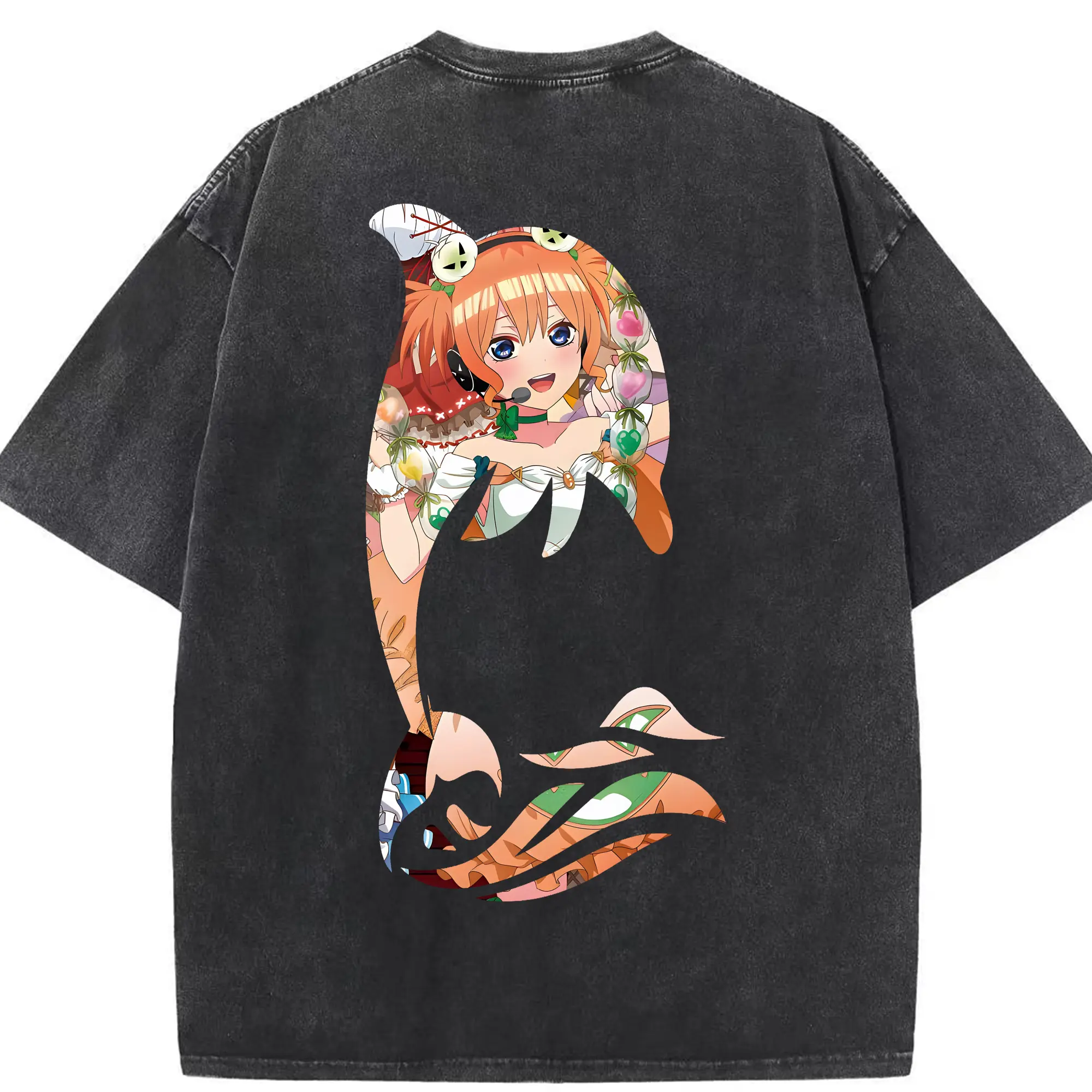 五等分の花嫁 グッズ 中野 四葉 - 綿100％ ヴィンテージ風 半袖Tシャツ ・ 背面プリント ・ 柔らか肌触り ・ 通気性 快適 ・ スポーツ カジュアル 外出用