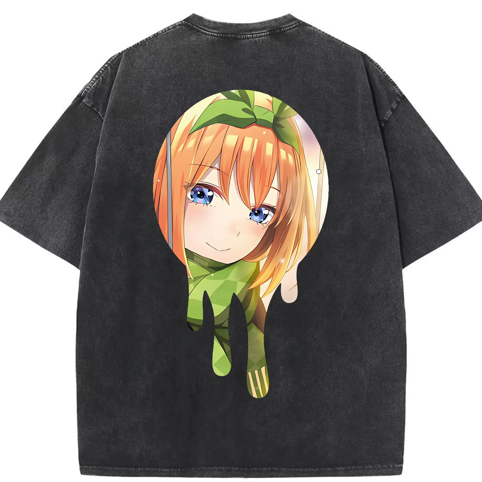 五等分の花嫁 グッズ 中野 四葉 - 綿100％ ヴィンテージ風 半袖Tシャツ ・ 背面プリント ・ 柔らか肌触り ・ 通気性 快適 ・ スポーツ カジュアル 外出用