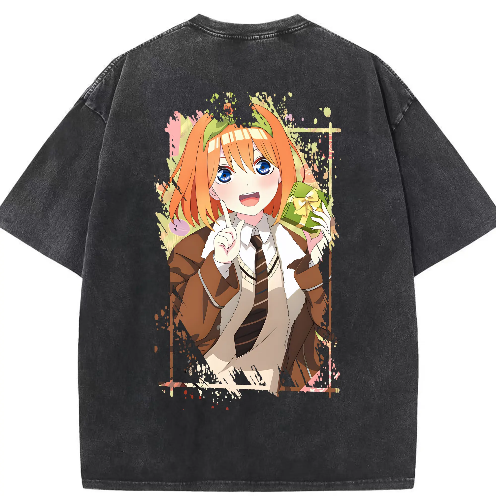 五等分の花嫁 グッズ 中野 四葉 - 綿100％ ヴィンテージ風 半袖Tシャツ ・ 背面プリント ・ 柔らか肌触り ・ 通気性 快適 ・ スポーツ カジュアル 外出用