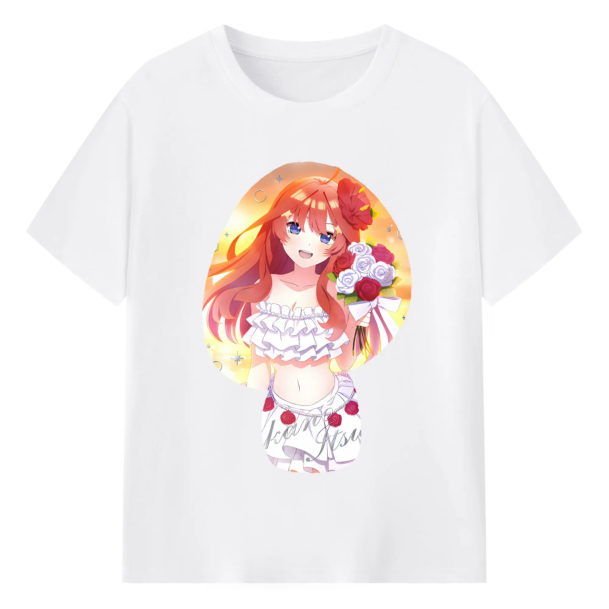 五等分の花嫁 グッズ 中野 五月 - 綿100％ 半袖Tシャツ ・ フロントプリント ・ 快適 通気性 ・ 日常使い 散歩 スポーツ用