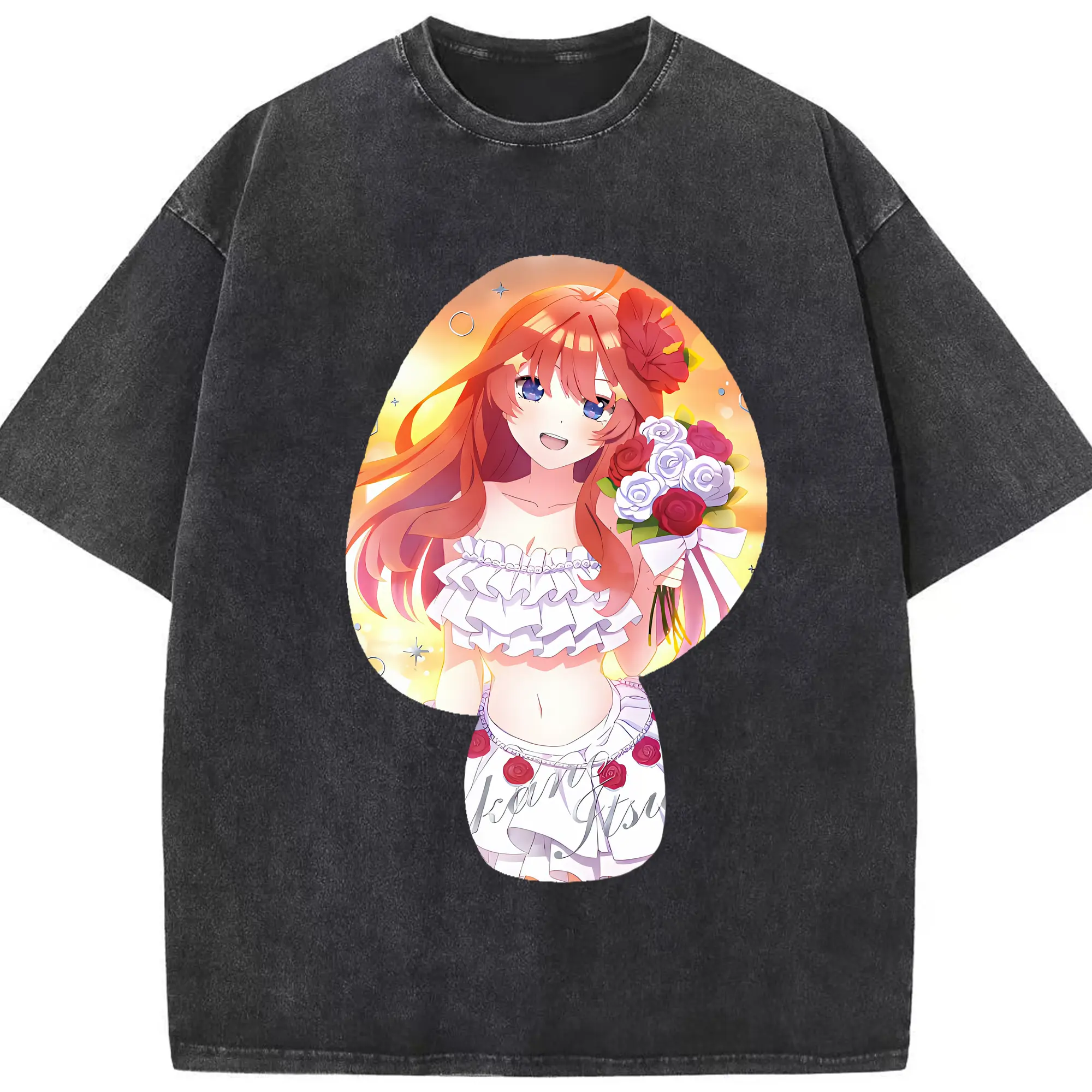 五等分の花嫁 グッズ 中野 五月 - 綿100％ ヴィンテージ風 半袖Tシャツ ・ フロントプリント ・ 柔らか肌触り ・ 通気性 快適 ・ スポーツ カジュアル 外出用
