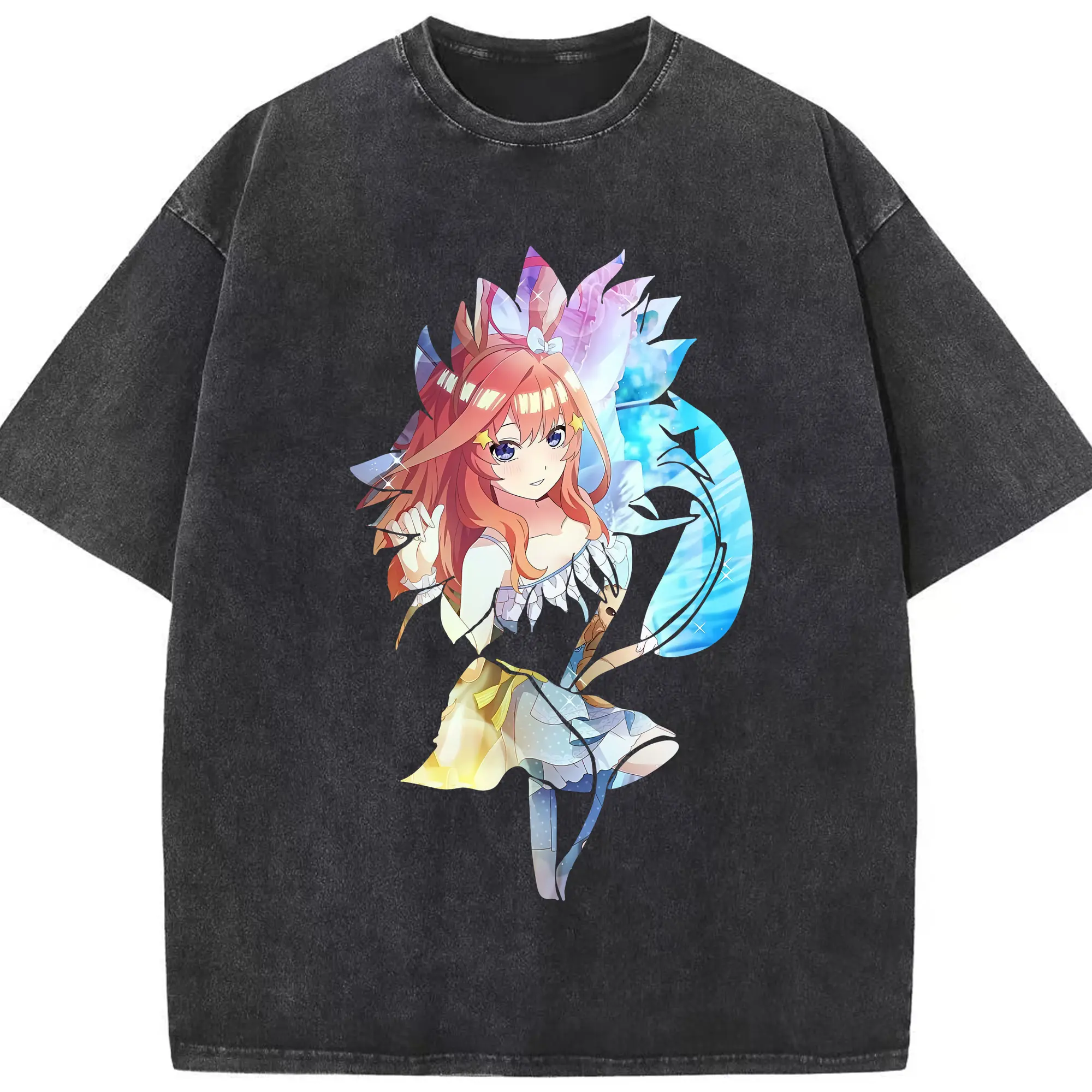 五等分の花嫁 グッズ 中野 五月 - 綿100％ ヴィンテージ風 半袖Tシャツ ・ フロントプリント ・ 柔らか肌触り ・ 通気性 快適 ・ スポーツ カジュアル 外出用