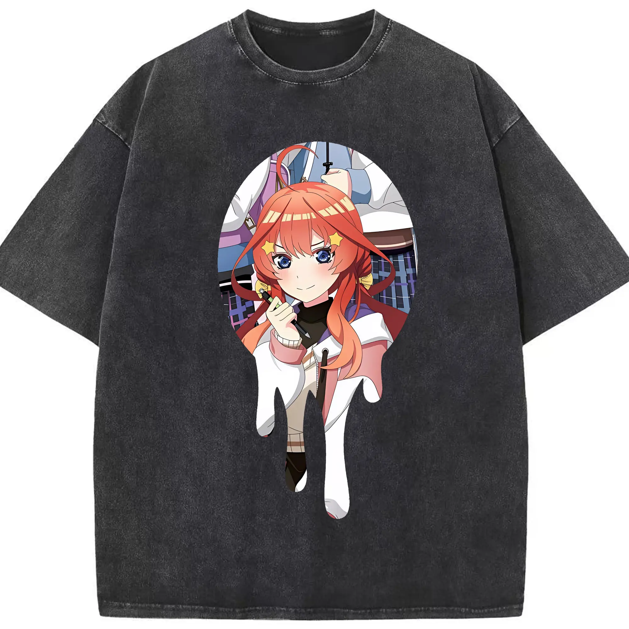 五等分の花嫁 グッズ 中野 五月 - 綿100％ ヴィンテージ風 半袖Tシャツ ・ フロントプリント ・ 柔らか肌触り ・ 通気性 快適 ・ スポーツ カジュアル 外出用