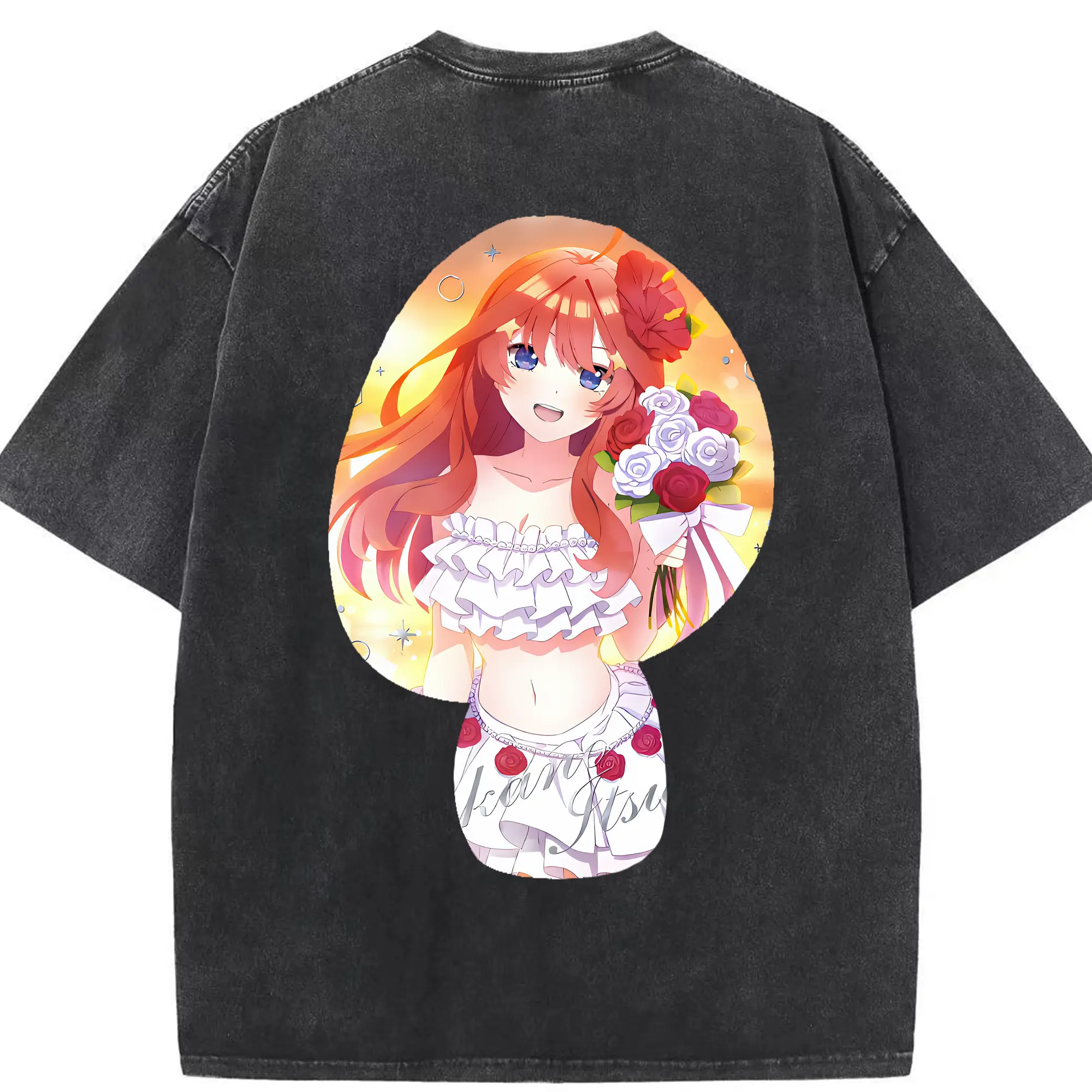 五等分の花嫁 グッズ 中野 五月 - 綿100％ ヴィンテージ風 半袖Tシャツ ・ 背面プリント ・ 柔らか肌触り ・ 通気性 快適 ・ スポーツ カジュアル 外出用