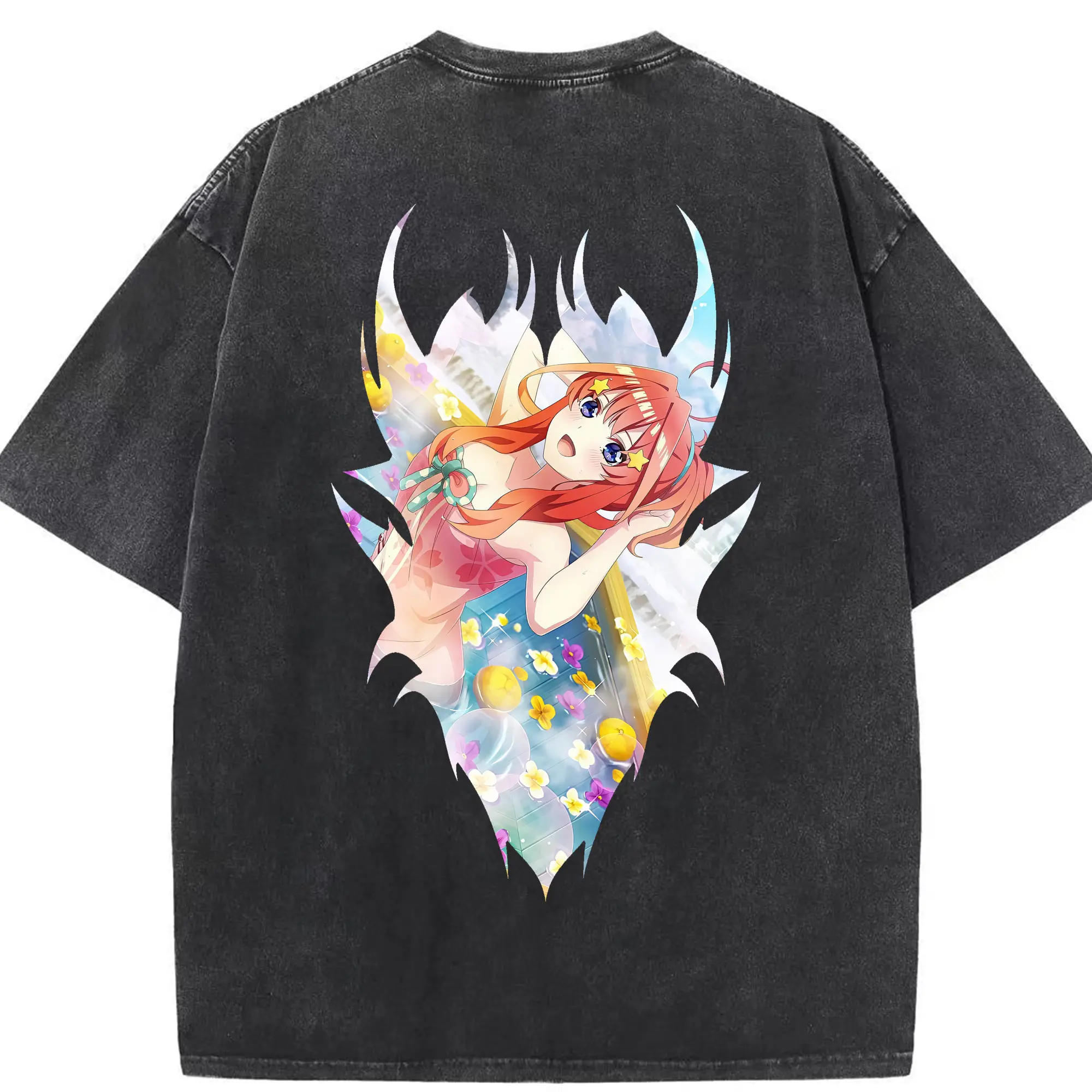 五等分の花嫁 グッズ 中野 五月 - 綿100％ ヴィンテージ風 半袖Tシャツ ・ 背面プリント ・ 柔らか肌触り ・ 通気性 快適 ・ スポーツ カジュアル 外出用