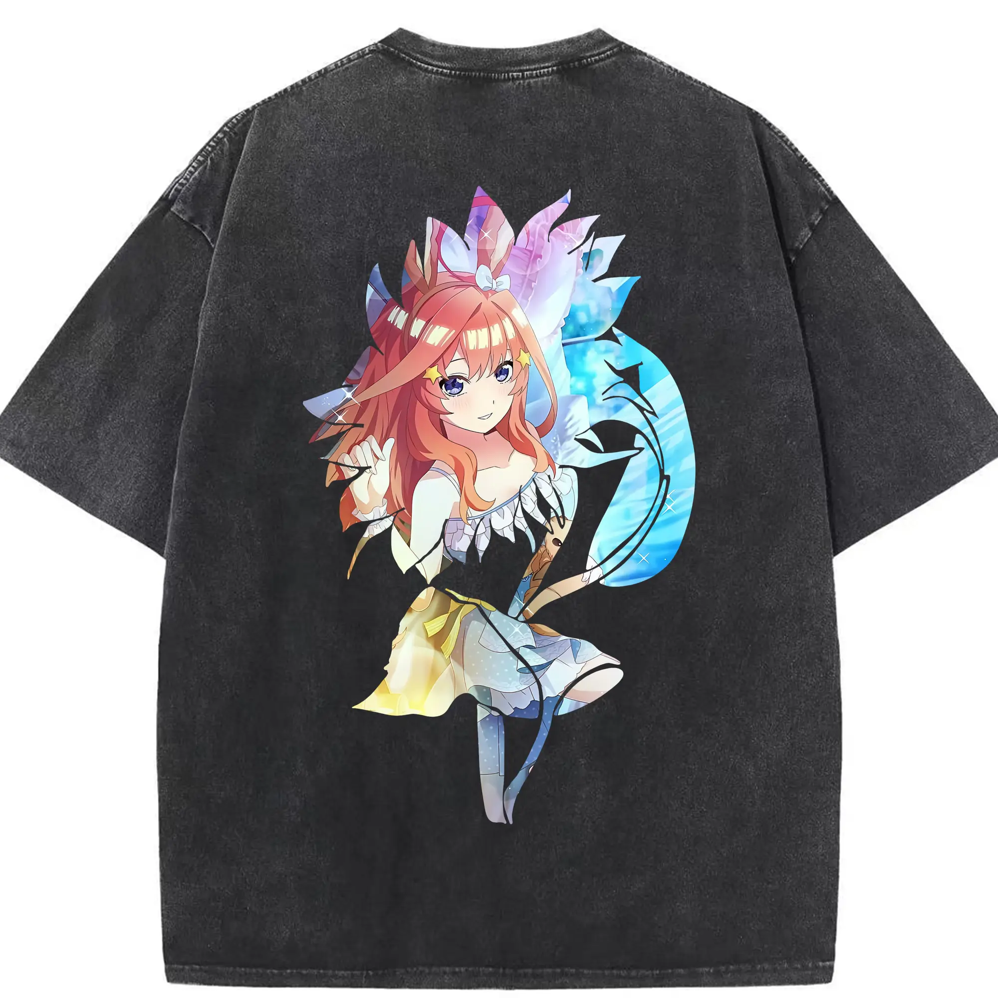 五等分の花嫁 グッズ 中野 五月 - 綿100％ ヴィンテージ風 半袖Tシャツ ・ 背面プリント ・ 柔らか肌触り ・ 通気性 快適 ・ スポーツ カジュアル 外出用
