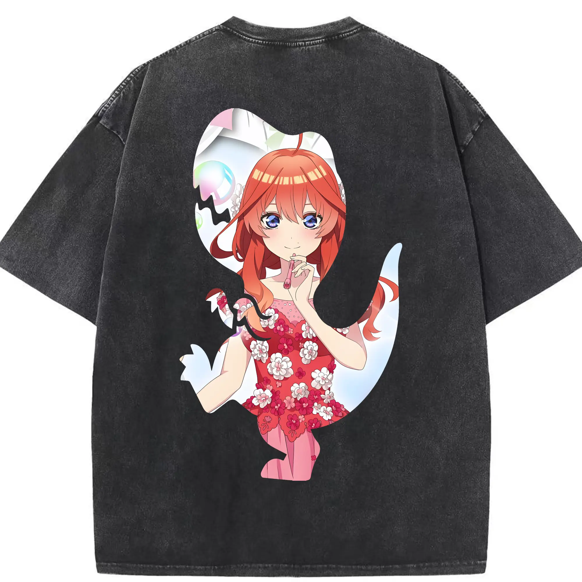 五等分の花嫁 グッズ 中野 五月 - 綿100％ ヴィンテージ風 半袖Tシャツ ・ 背面プリント ・ 柔らか肌触り ・ 通気性 快適 ・ スポーツ カジュアル 外出用