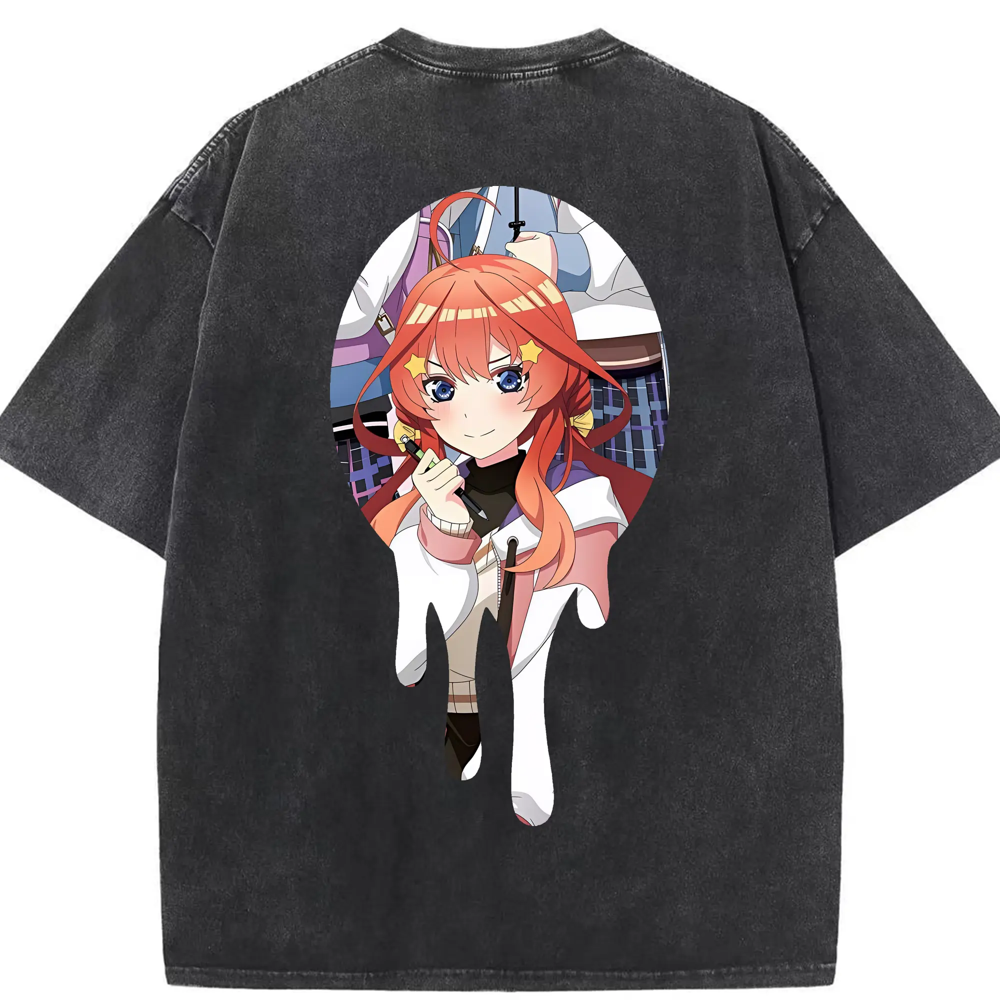 五等分の花嫁 グッズ 中野 五月 - 綿100％ ヴィンテージ風 半袖Tシャツ ・ 背面プリント ・ 柔らか肌触り ・ 通気性 快適 ・ スポーツ カジュアル 外出用