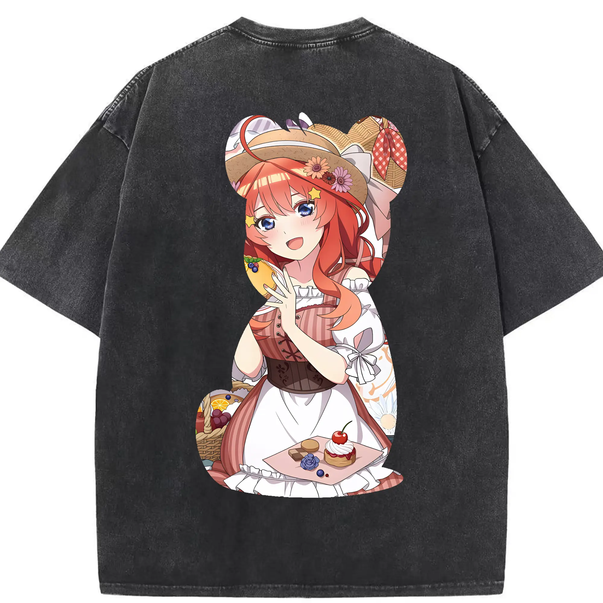 五等分の花嫁 グッズ 中野 五月 - 綿100％ ヴィンテージ風 半袖Tシャツ ・ 背面プリント ・ 柔らか肌触り ・ 通気性 快適 ・ スポーツ カジュアル 外出用