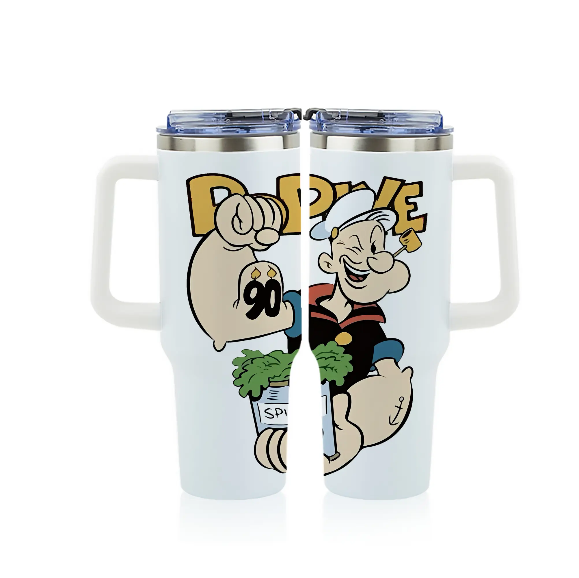 ポパイ グッズ ポパイ - 1200mL フルプリント車用タンブラー ・ 304ステンレス 内側 ・ 201ステンレス 外側 ・ 保温 保冷 ・ 通勤 ドライブ アウトドア用