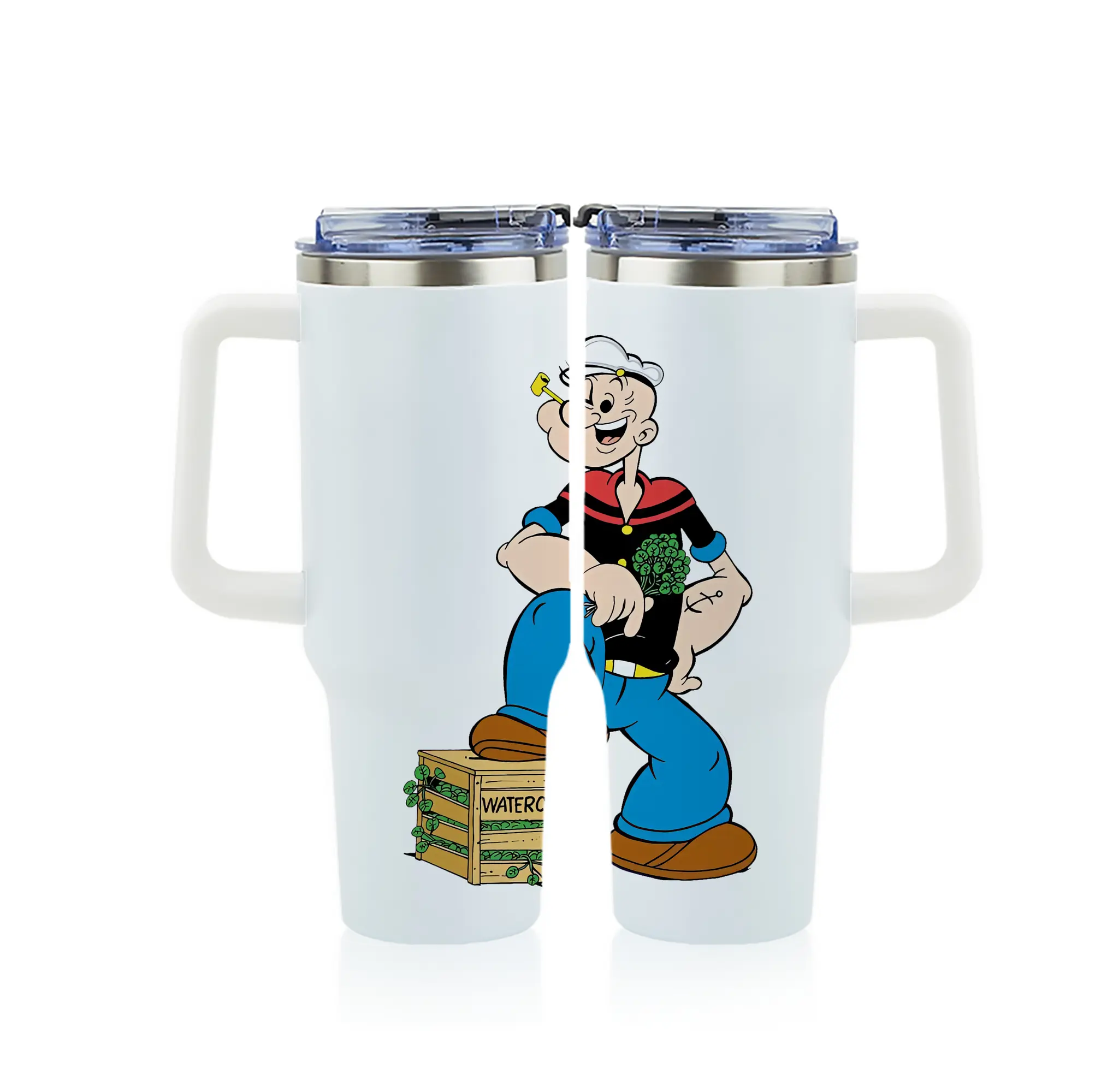 ポパイ グッズ ポパイ - 1200mL フルプリント車用タンブラー ・ 304ステンレス 内側 ・ 201ステンレス 外側 ・ 保温 保冷 ・ 通勤 ドライブ アウトドア用