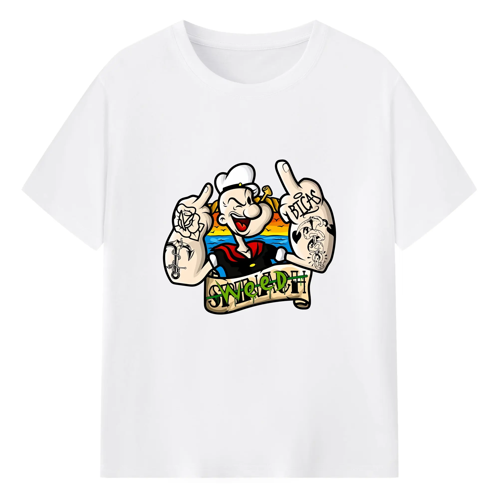 ポパイ グッズ ポパイ - 綿100％ 半袖Tシャツ ・ フロントプリント ・ 快適 通気性 ・ 日常使い 散歩 スポーツ用