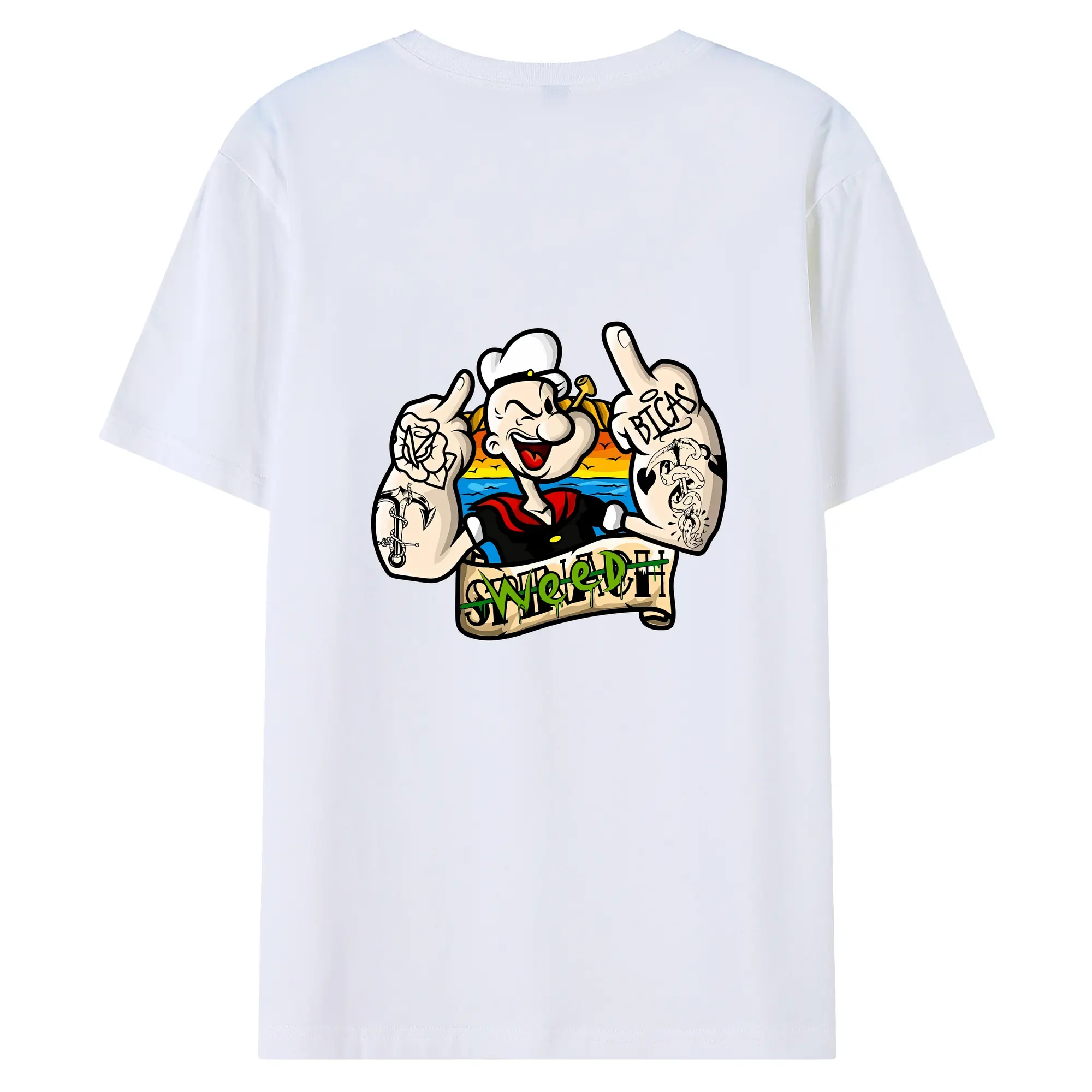 ポパイ グッズ ポパイ - 綿100％ 半袖Tシャツ ・ バックプリント ・ 快適 通気性 ・ 日常使い 散歩 スポーツ用