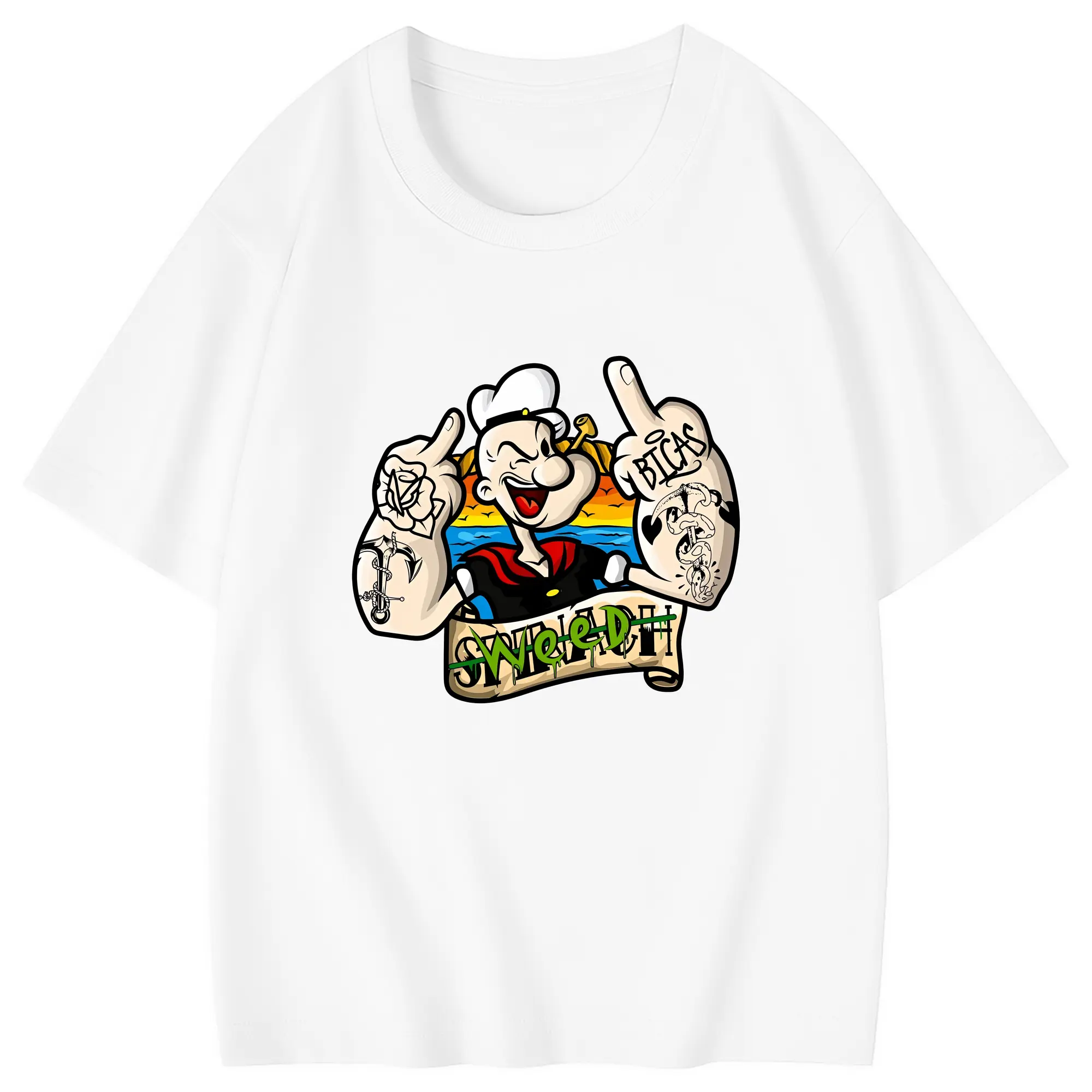 ポパイ グッズ ポパイ - 綿100％ キッズTシャツ ・ フロントプリント ・ 快適 通気性 ・ スポーツ カジュアル 散歩用