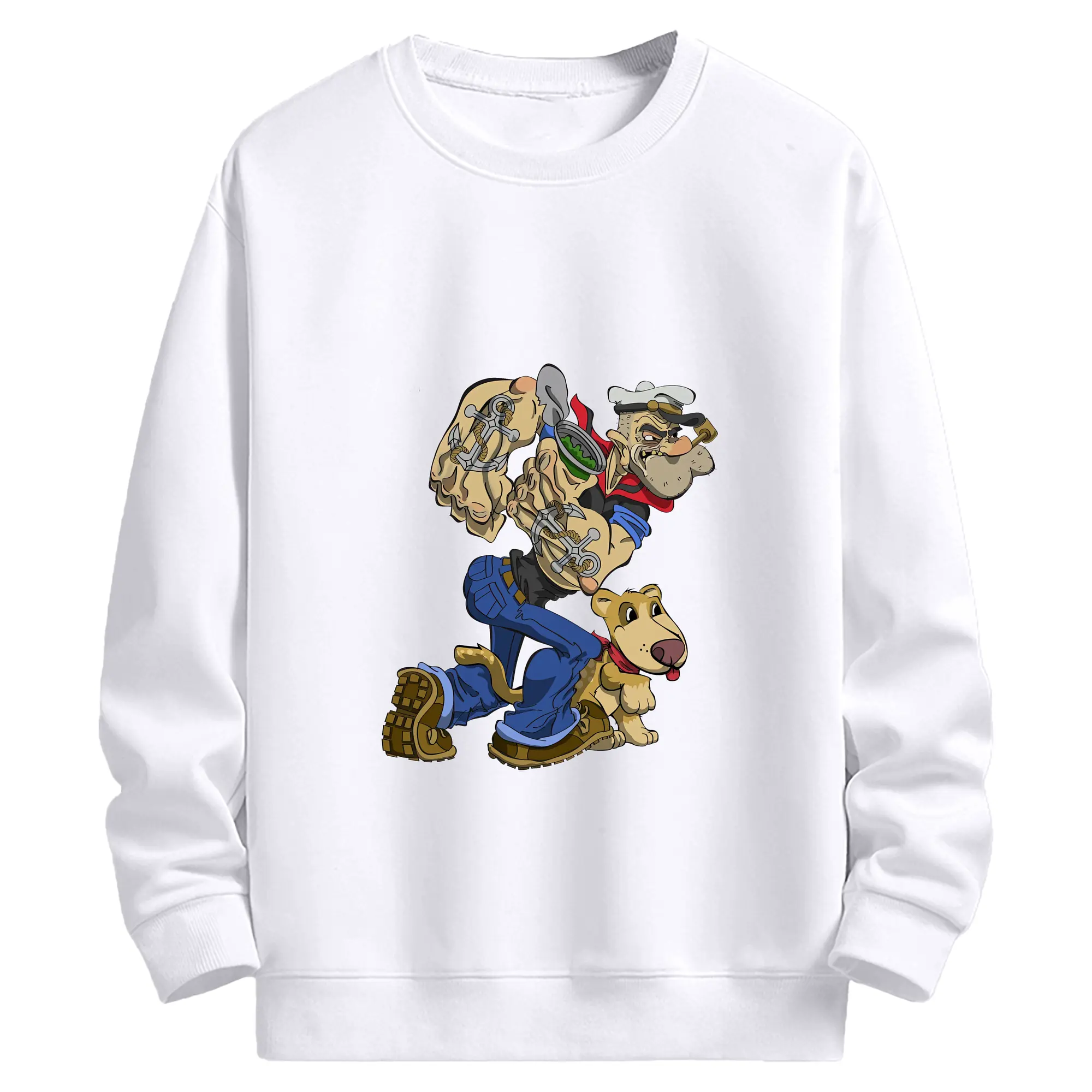 ポパイ グッズ ポパイ - 高品質 クルーネック スウェット ・ コットン59％ ポリエステル41％ ・ ユニセックス 長袖 トレーナー ・ カジュアル デイリー スポーツ 散歩用