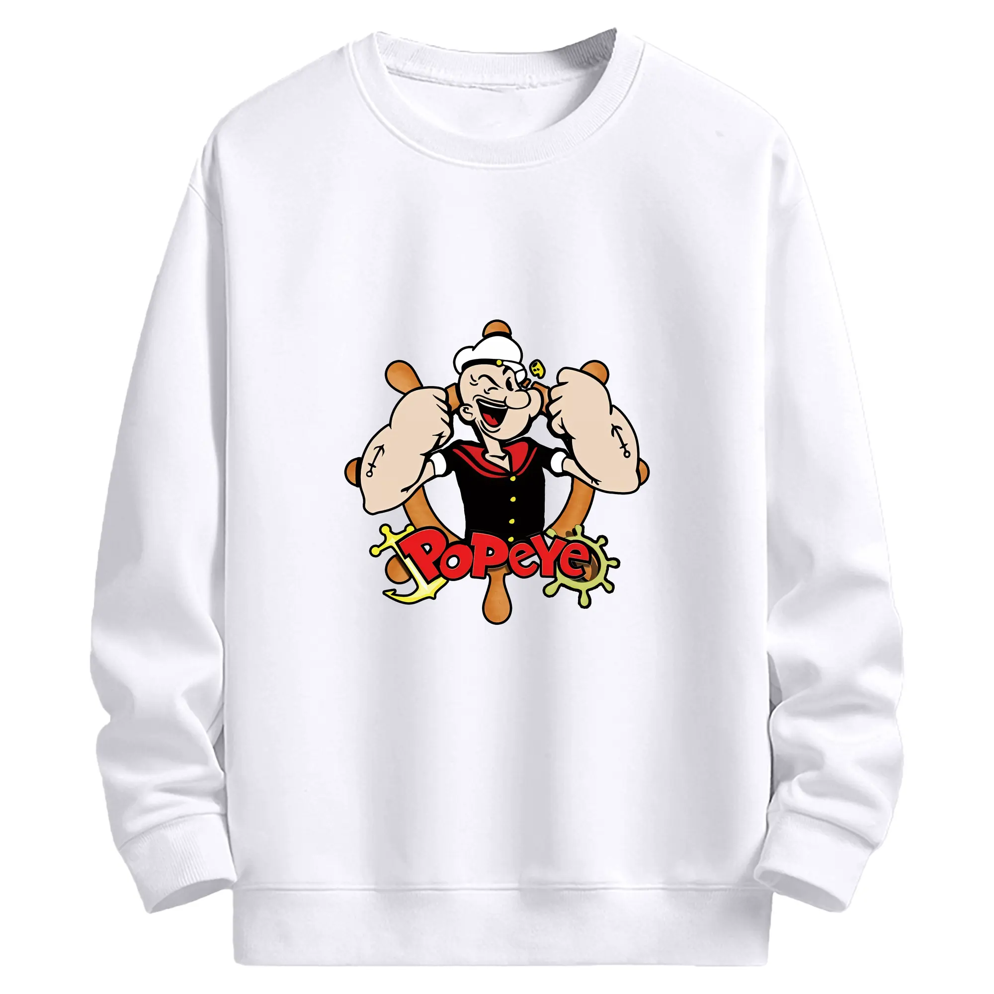 ポパイ グッズ ポパイ - 高品質 クルーネック スウェット ・ コットン59％ ポリエステル41％ ・ ユニセックス 長袖 トレーナー ・ カジュアル デイリー スポーツ 散歩用
