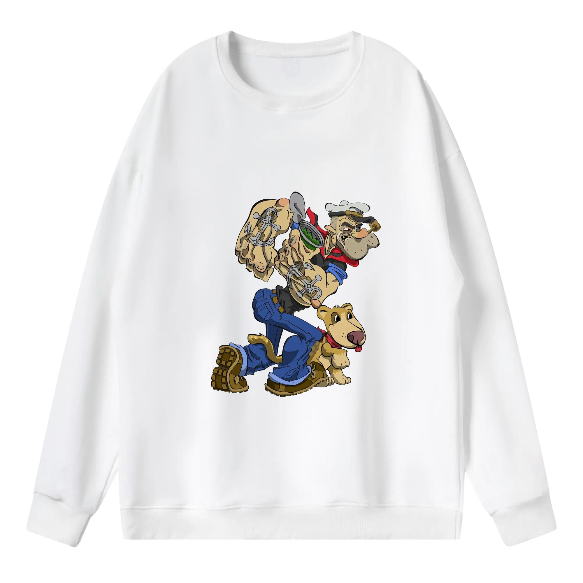 ポパイ グッズ ポパイ - 薄手 クルーネック スウェット 裏毛260g · ポリエステル 春秋向け カジュアル 男女兼用 · トレーナー デイリー スポーツ 散歩に最適