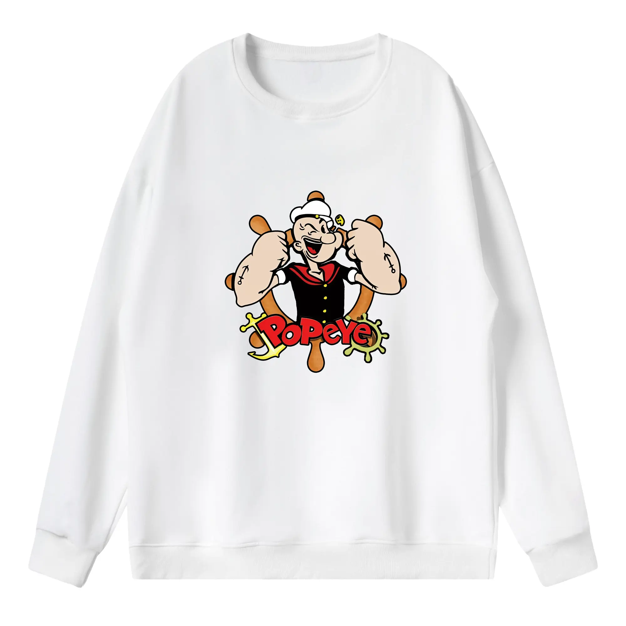 ポパイ グッズ ポパイ - 薄手 クルーネック スウェット 裏毛260g · ポリエステル 春秋向け カジュアル 男女兼用 · トレーナー デイリー スポーツ 散歩に最適