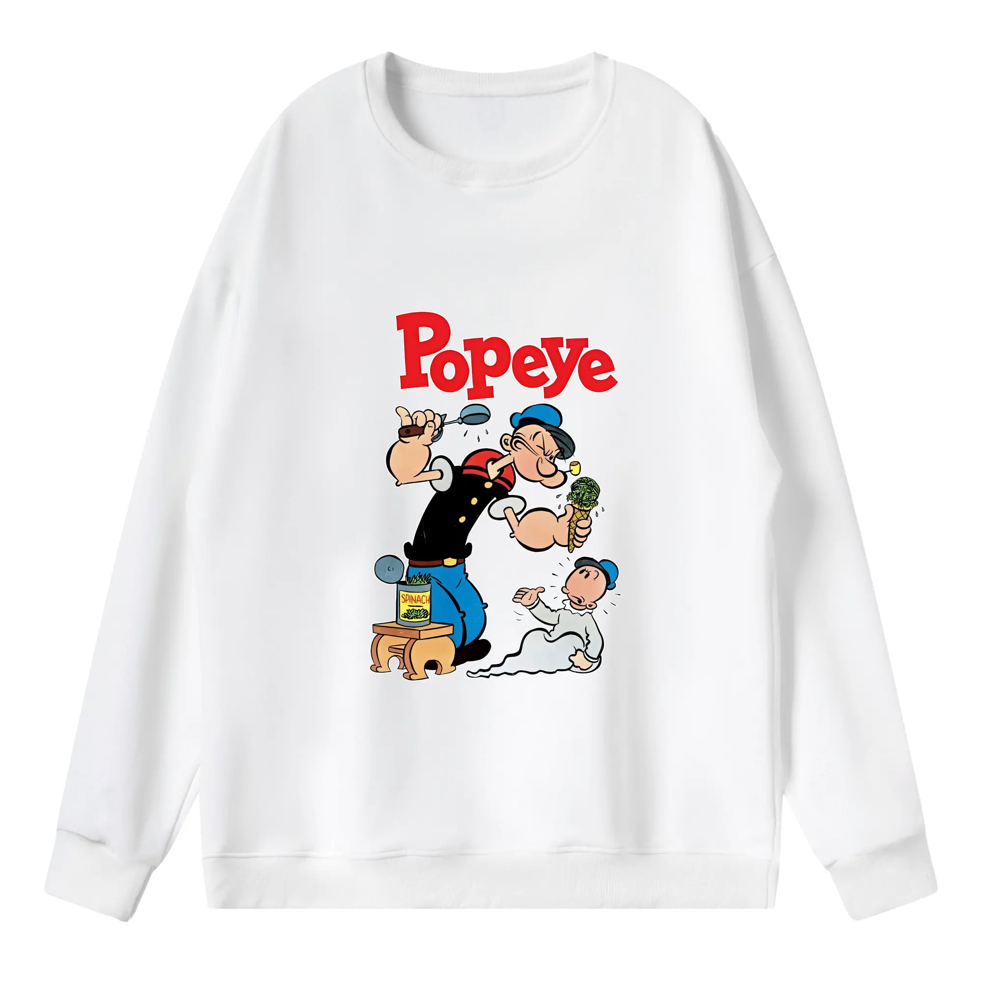 ポパイ グッズ ポパイ - 薄手 クルーネック スウェット 裏毛260g · ポリエステル 春秋向け カジュアル 男女兼用 · トレーナー デイリー スポーツ 散歩に最適