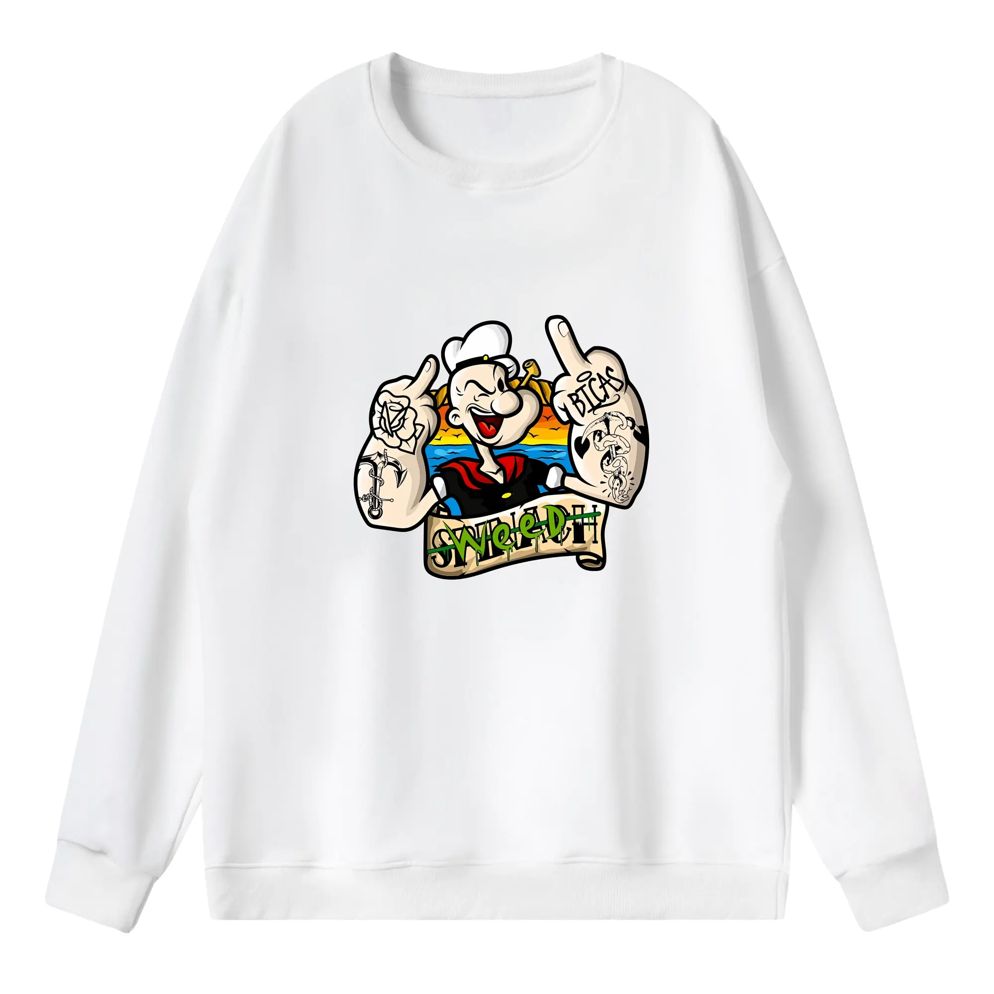 ポパイ グッズ ポパイ - 薄手 クルーネック スウェット 裏毛260g · ポリエステル 春秋向け カジュアル 男女兼用 · トレーナー デイリー スポーツ 散歩に最適