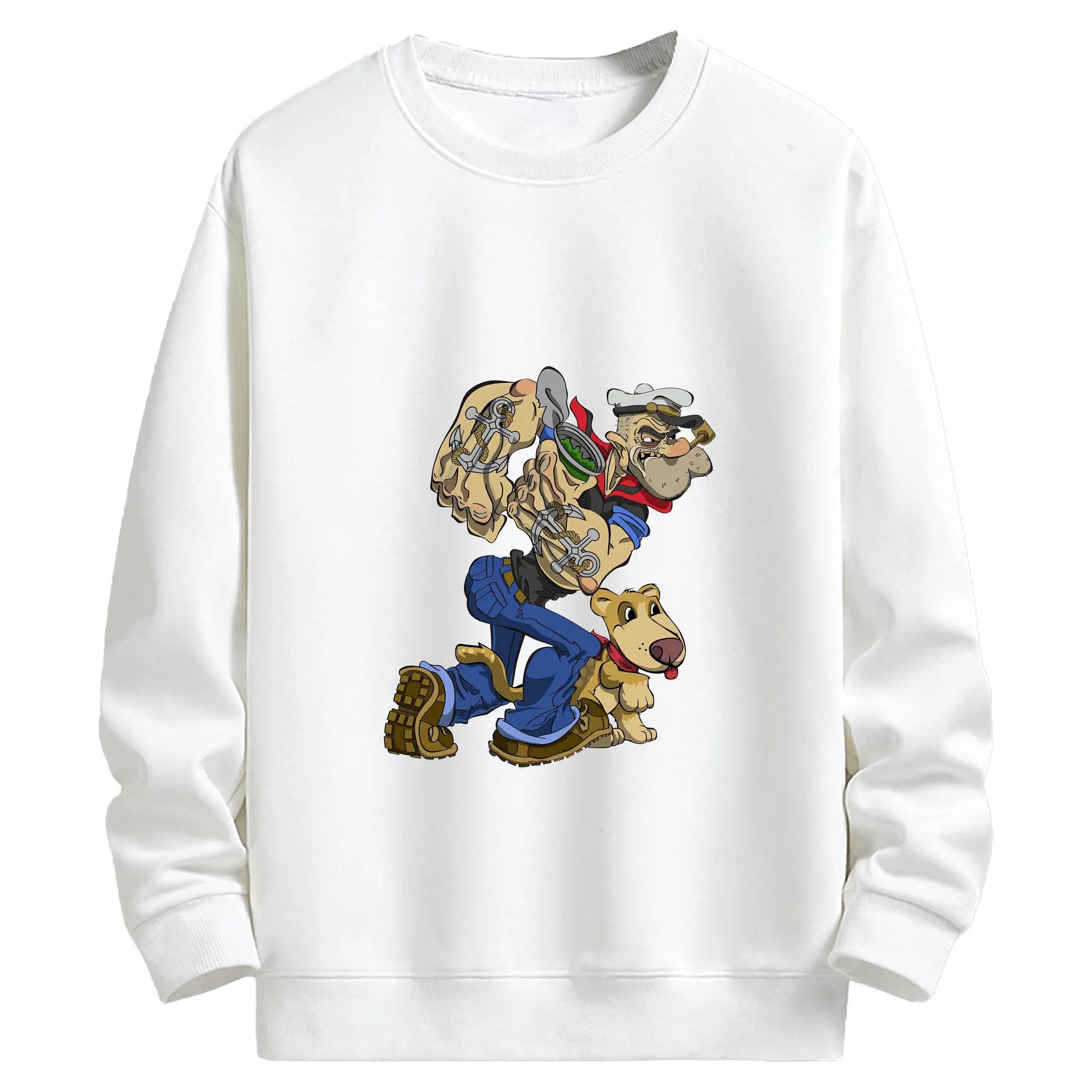 ポパイ グッズ ポパイ - キッズ クルーネックスウェットシャツ ・ フロントプリント ・ 綿80％ ポリエステル20％ ・ 快適 通学 スポーツ 日常使い お散歩用