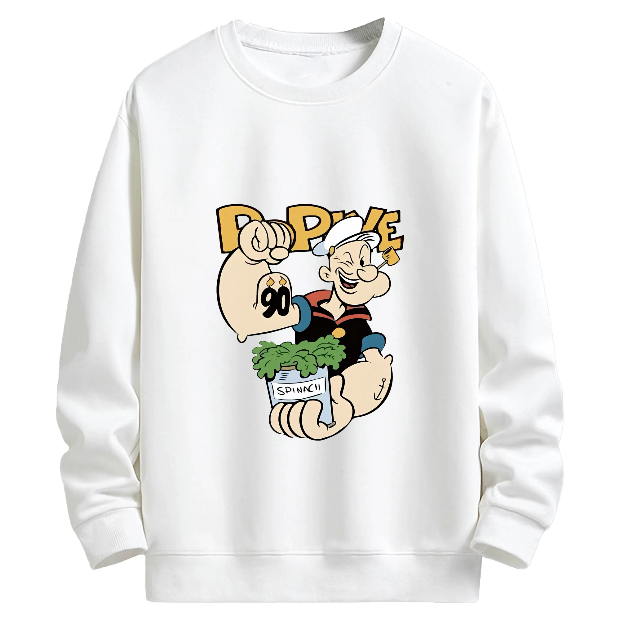ポパイ グッズ ポパイ - キッズ クルーネックスウェットシャツ ・ フロントプリント ・ 綿80％ ポリエステル20％ ・ 快適 通学 スポーツ 日常使い お散歩用