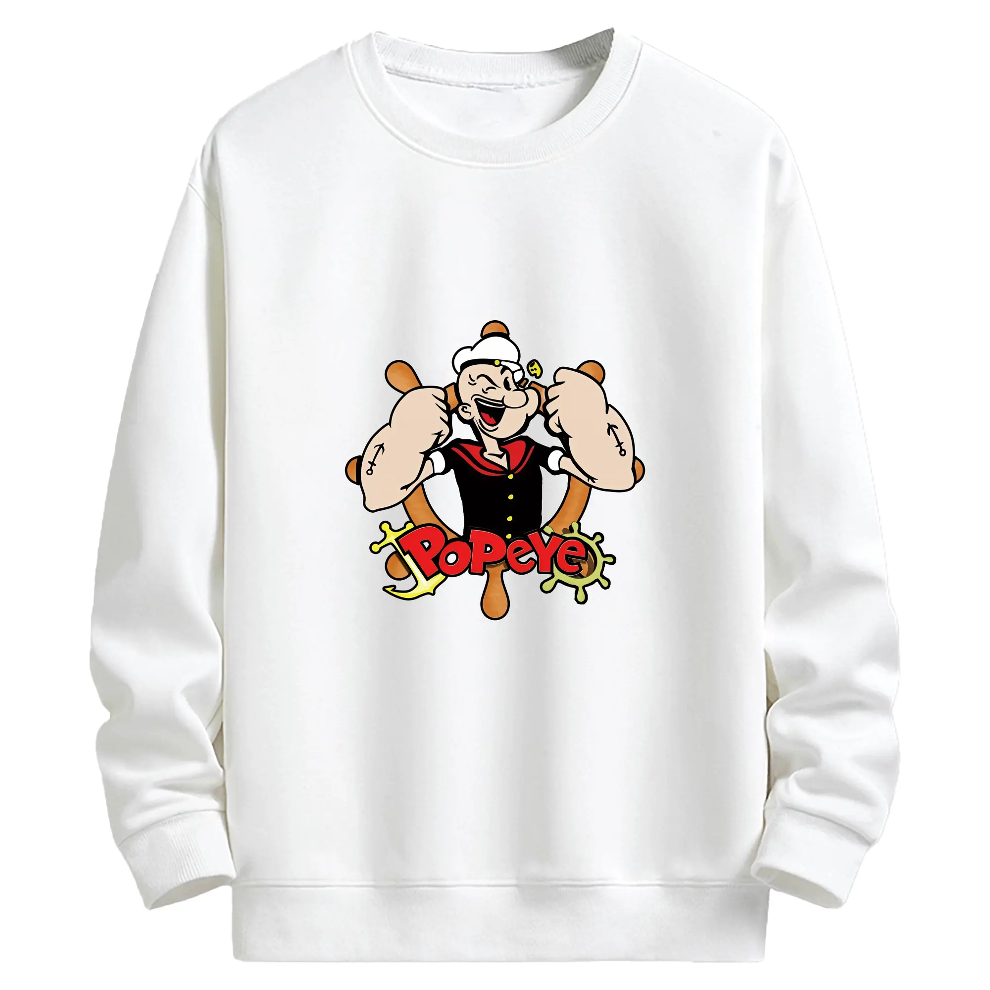 ポパイ グッズ ポパイ - キッズ クルーネックスウェットシャツ ・ フロントプリント ・ 綿80％ ポリエステル20％ ・ 快適 通学 スポーツ 日常使い お散歩用