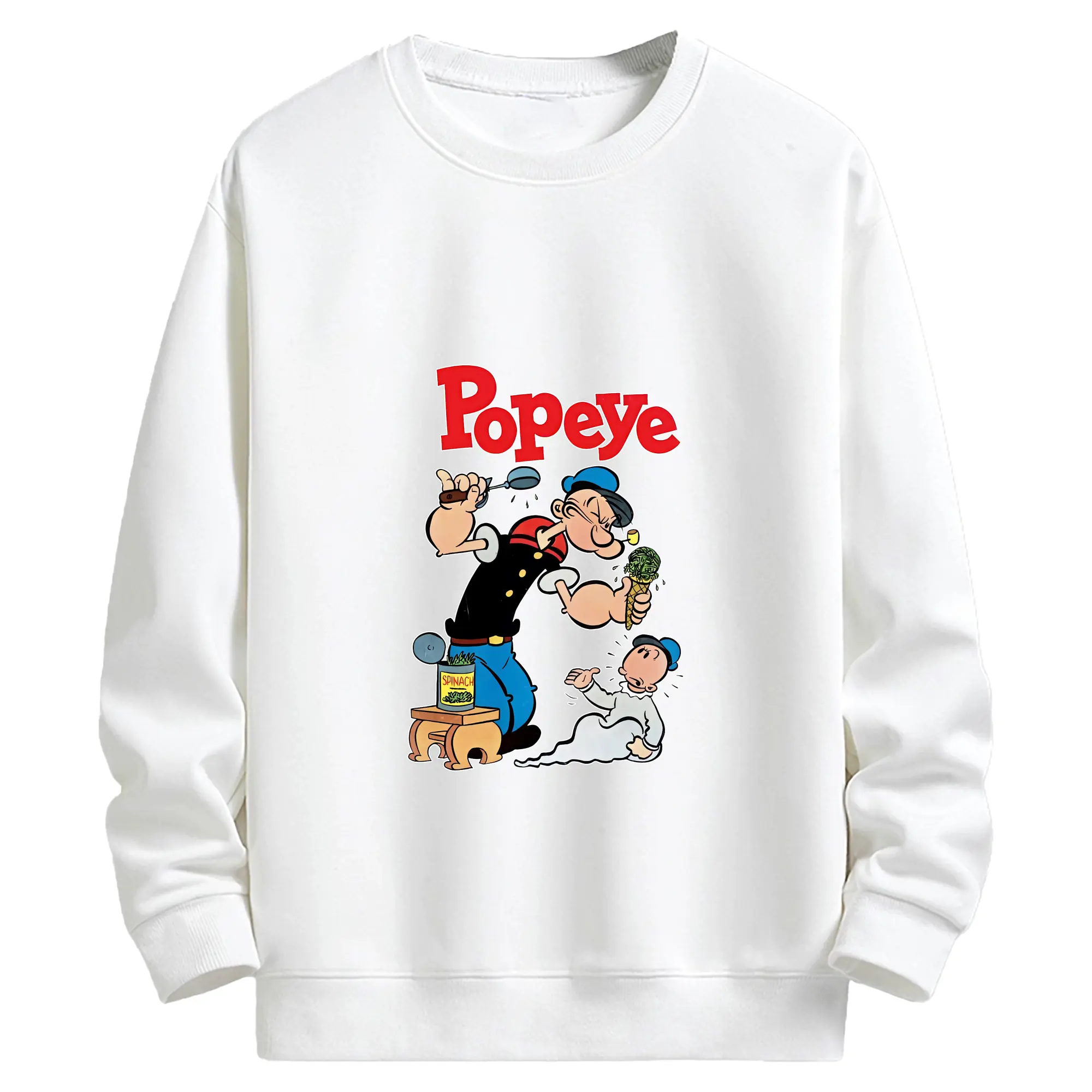 ポパイ グッズ ポパイ - キッズ クルーネックスウェットシャツ ・ フロントプリント ・ 綿80％ ポリエステル20％ ・ 快適 通学 スポーツ 日常使い お散歩用