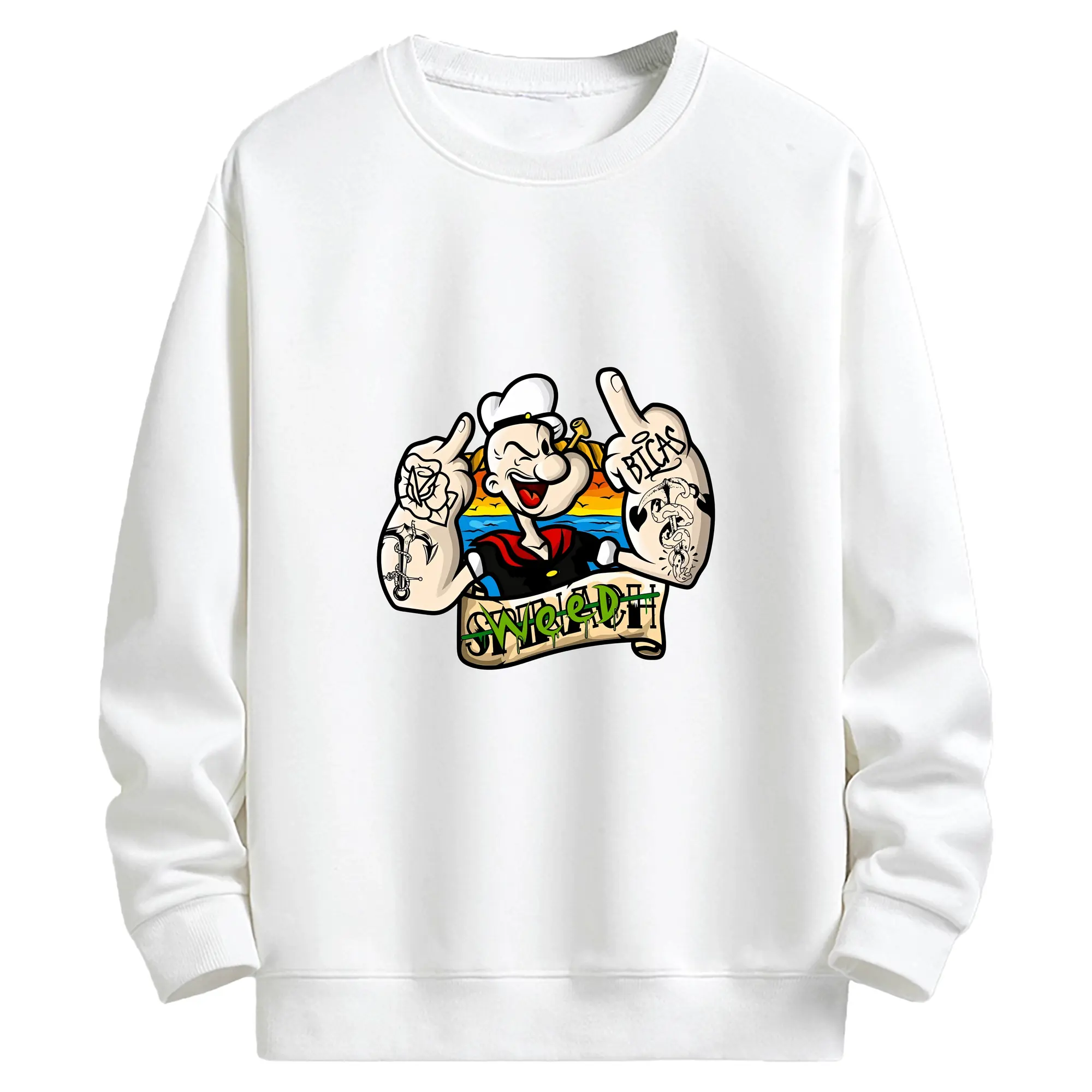 ポパイ グッズ ポパイ - キッズ クルーネックスウェットシャツ ・ フロントプリント ・ 綿80％ ポリエステル20％ ・ 快適 通学 スポーツ 日常使い お散歩用