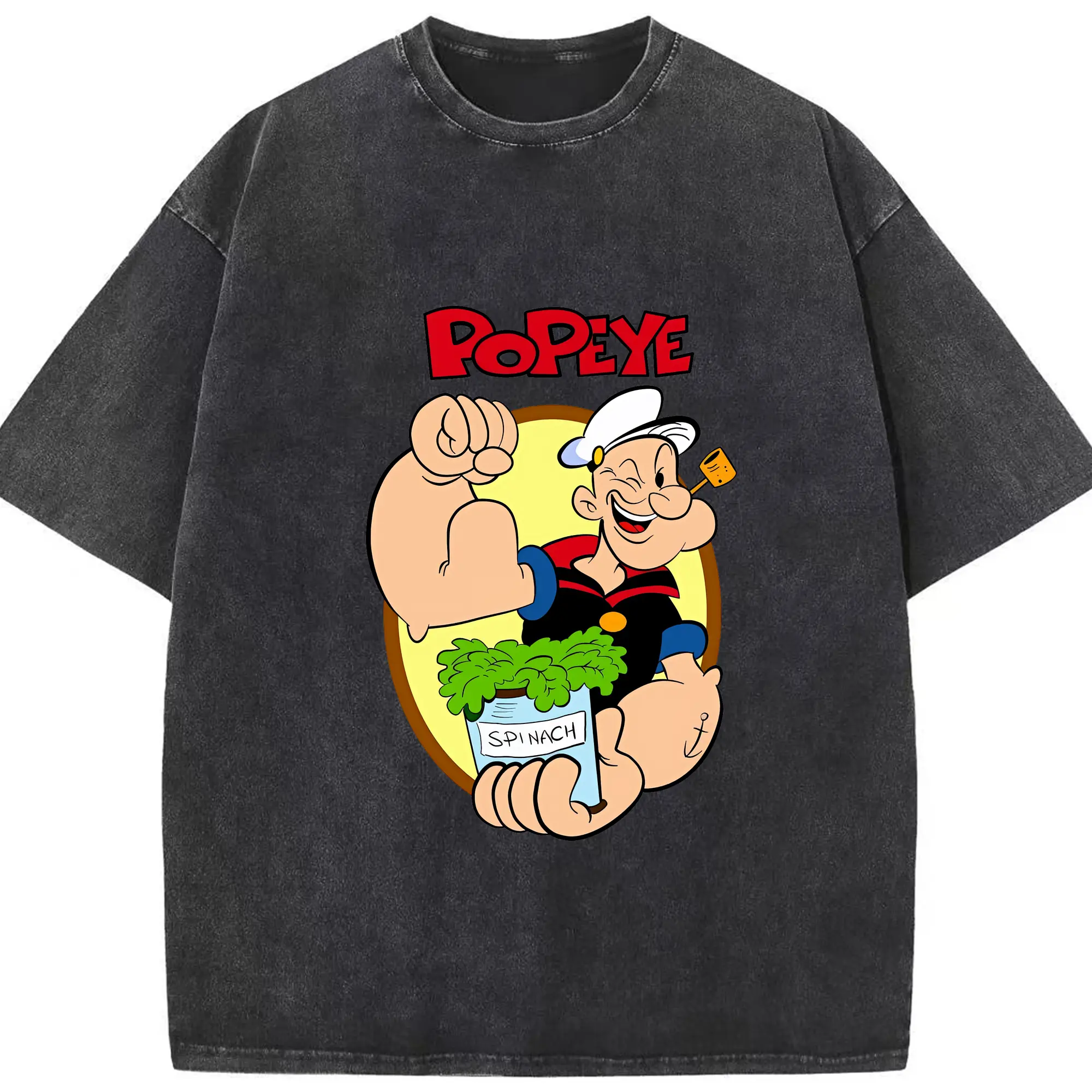 ポパイ グッズ ポパイ - 綿100％ ヴィンテージ風 半袖Tシャツ ・ フロントプリント ・ 柔らか肌触り ・ 通気性 快適 ・ スポーツ カジュアル 外出用