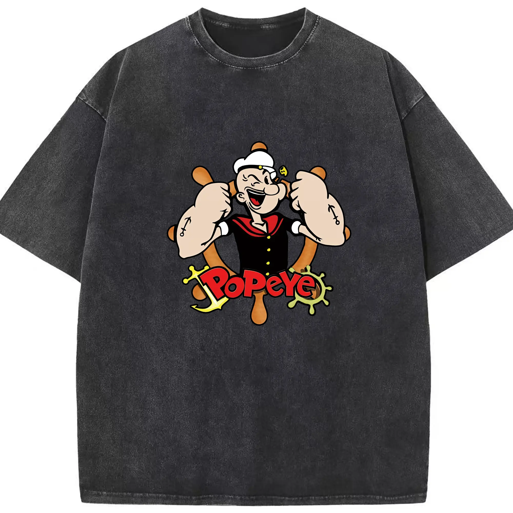 ポパイ グッズ ポパイ - 綿100％ ヴィンテージ風 半袖Tシャツ ・ フロントプリント ・ 柔らか肌触り ・ 通気性 快適 ・ スポーツ カジュアル 外出用