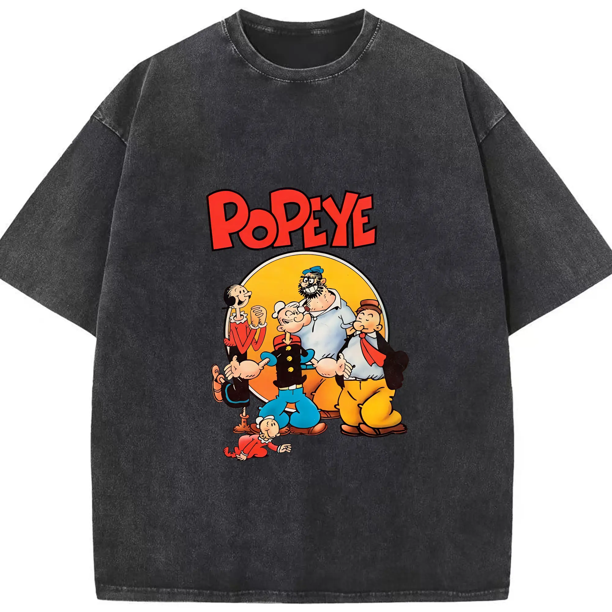 ポパイ グッズ ポパイ - 綿100％ ヴィンテージ風 半袖Tシャツ ・ フロントプリント ・ 柔らか肌触り ・ 通気性 快適 ・ スポーツ カジュアル 外出用