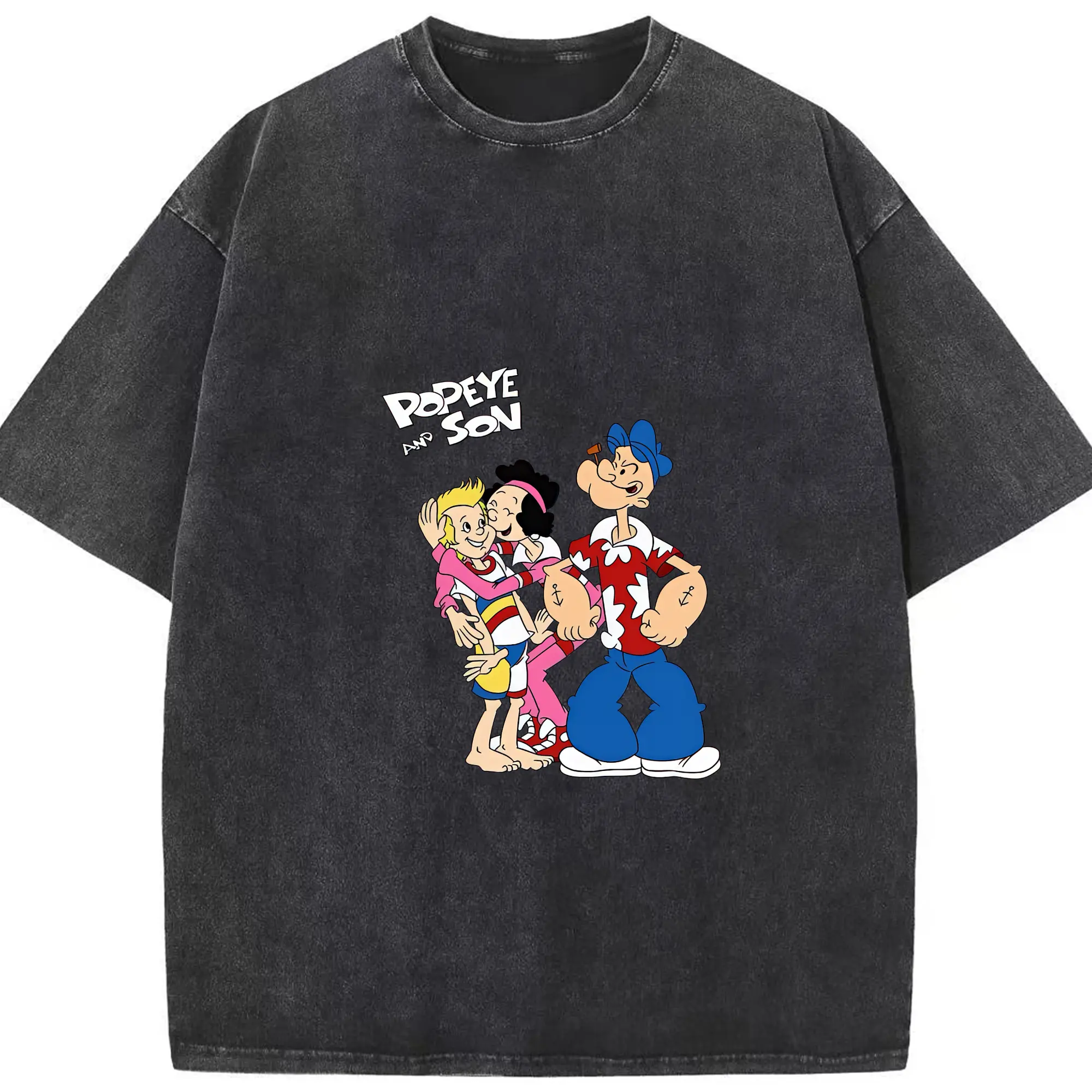 ポパイ グッズ ポパイ - 綿100％ ヴィンテージ風 半袖Tシャツ ・ フロントプリント ・ 柔らか肌触り ・ 通気性 快適 ・ スポーツ カジュアル 外出用