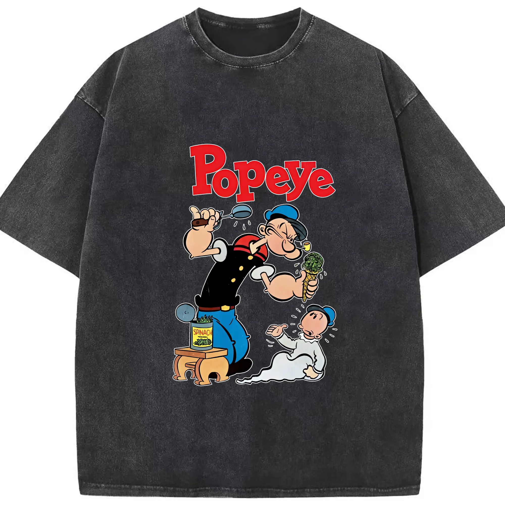 ポパイ グッズ ポパイ - 綿100％ ヴィンテージ風 半袖Tシャツ ・ フロントプリント ・ 柔らか肌触り ・ 通気性 快適 ・ スポーツ カジュアル 外出用