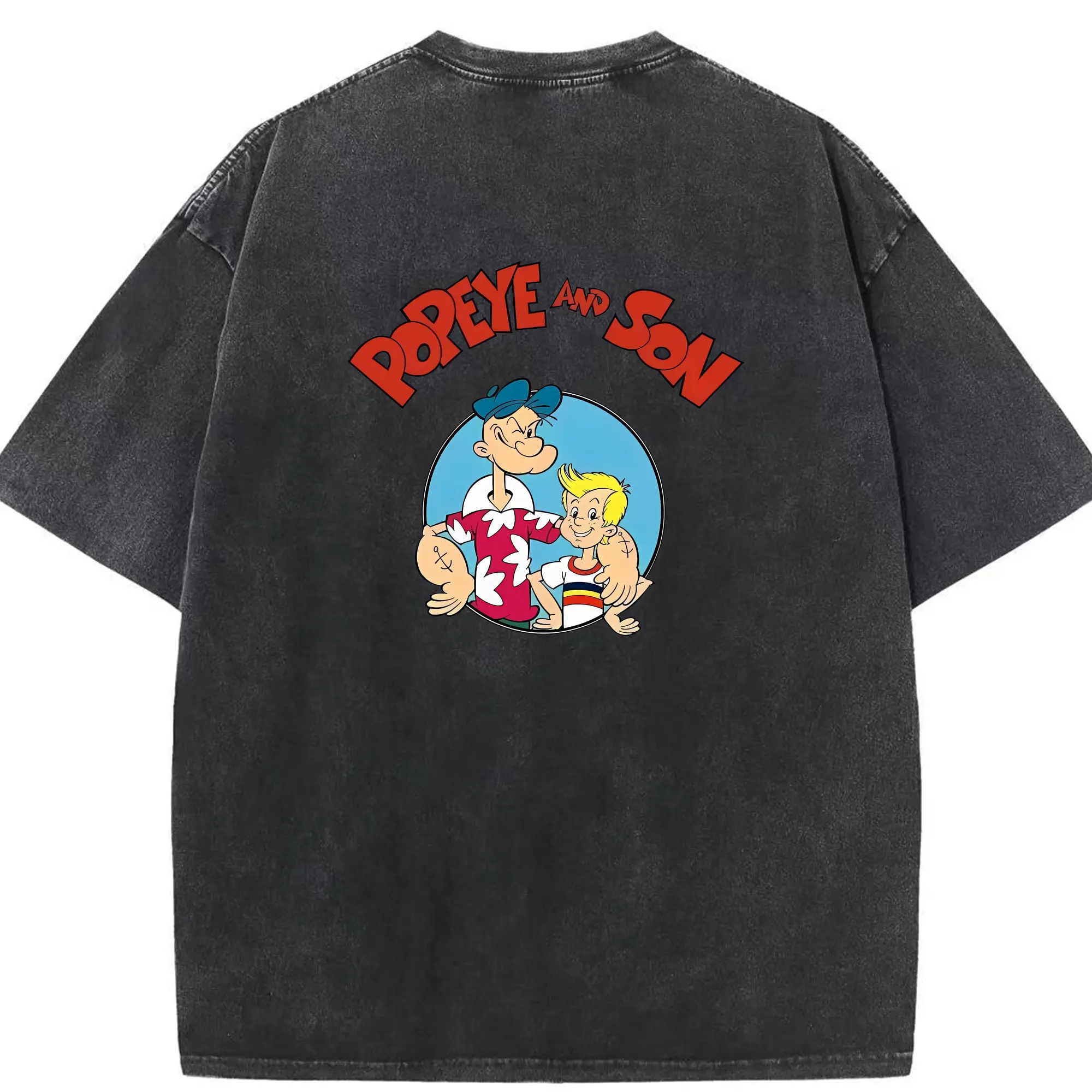 ポパイ グッズ ポパイ - 綿100％ ヴィンテージ風 半袖Tシャツ ・ 背面プリント ・ 柔らか肌触り ・ 通気性 快適 ・ スポーツ カジュアル 外出用