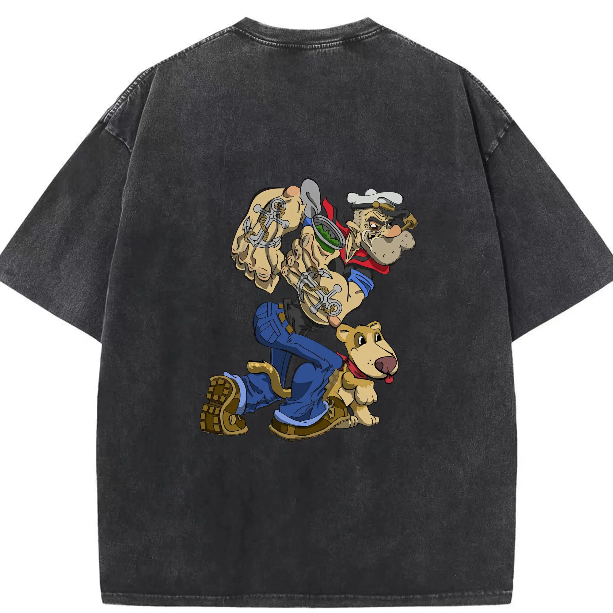 ポパイ グッズ ポパイ - 綿100％ ヴィンテージ風 半袖Tシャツ ・ 背面プリント ・ 柔らか肌触り ・ 通気性 快適 ・ スポーツ カジュアル 外出用