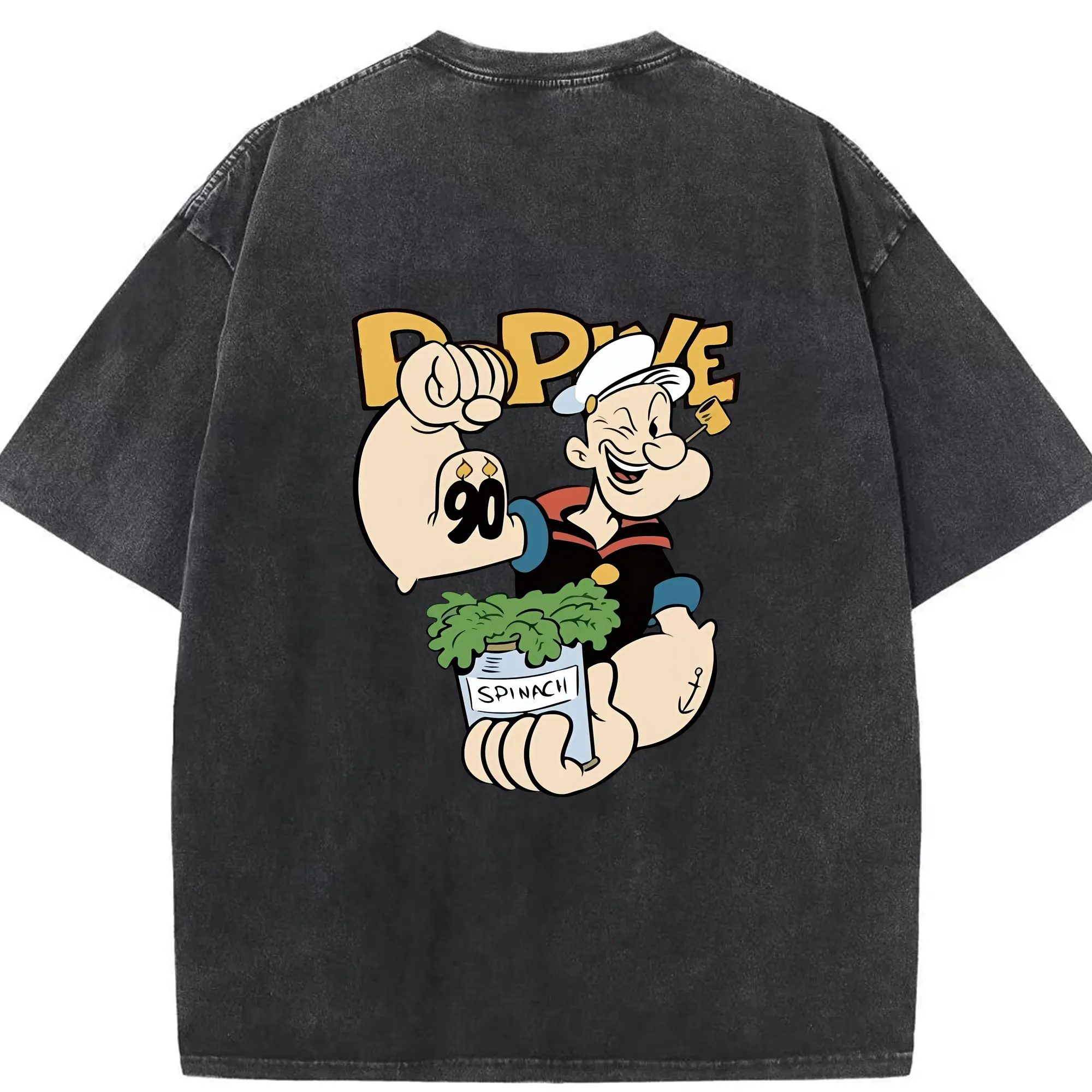 ポパイ グッズ ポパイ - 綿100％ ヴィンテージ風 半袖Tシャツ ・ 背面プリント ・ 柔らか肌触り ・ 通気性 快適 ・ スポーツ カジュアル 外出用