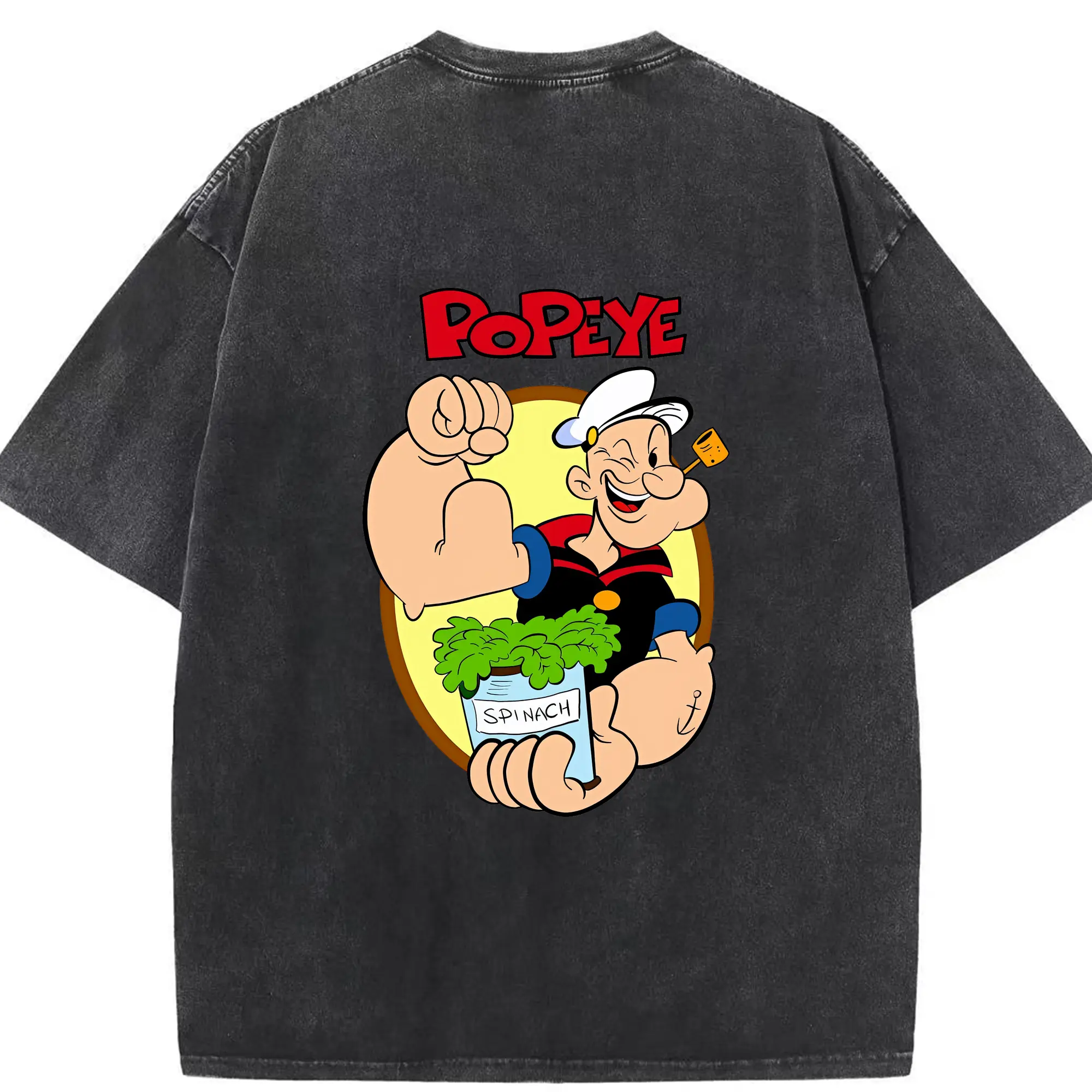 ポパイ グッズ ポパイ - 綿100％ ヴィンテージ風 半袖Tシャツ ・ 背面プリント ・ 柔らか肌触り ・ 通気性 快適 ・ スポーツ カジュアル 外出用