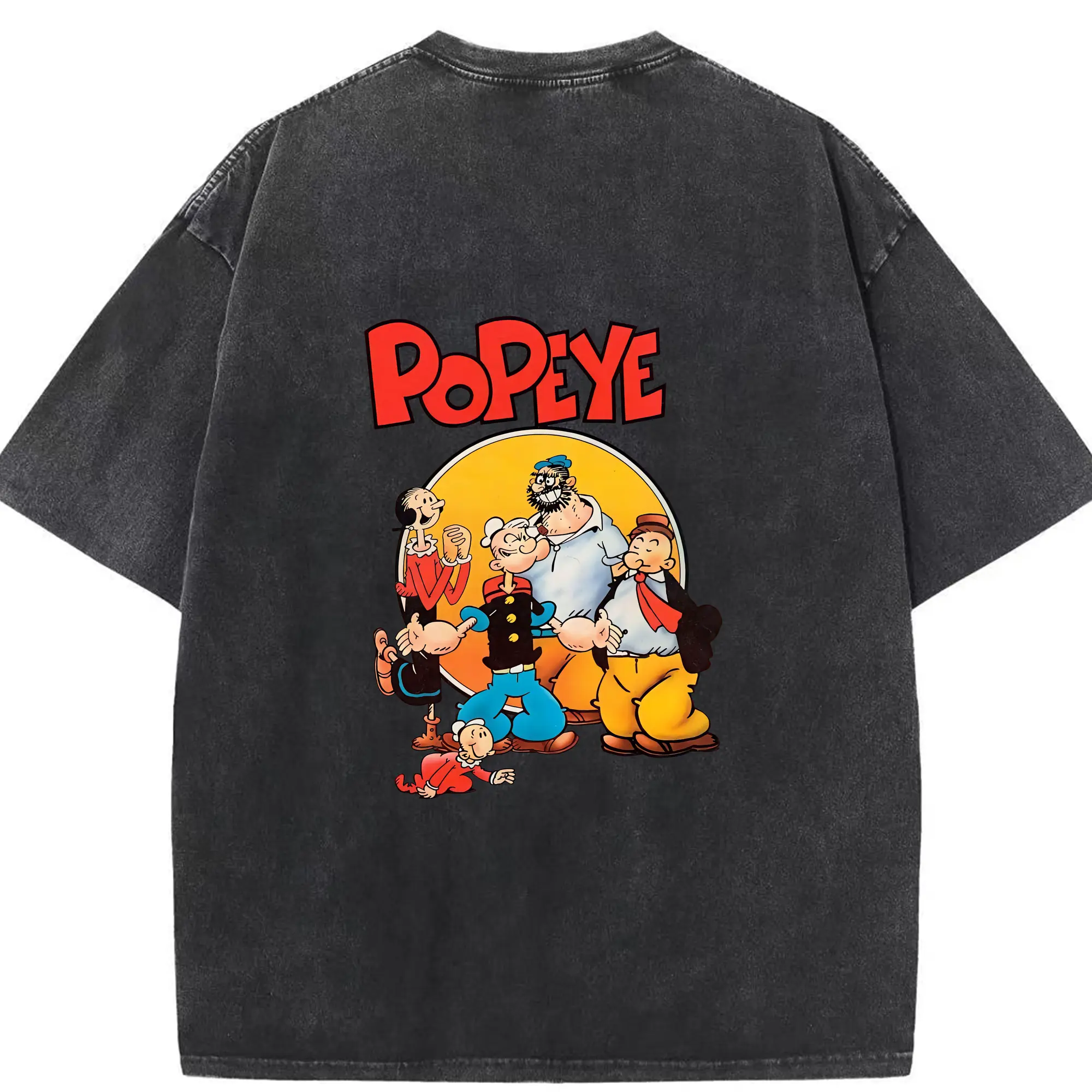 ポパイ グッズ ポパイ - 綿100％ ヴィンテージ風 半袖Tシャツ ・ 背面プリント ・ 柔らか肌触り ・ 通気性 快適 ・ スポーツ カジュアル 外出用