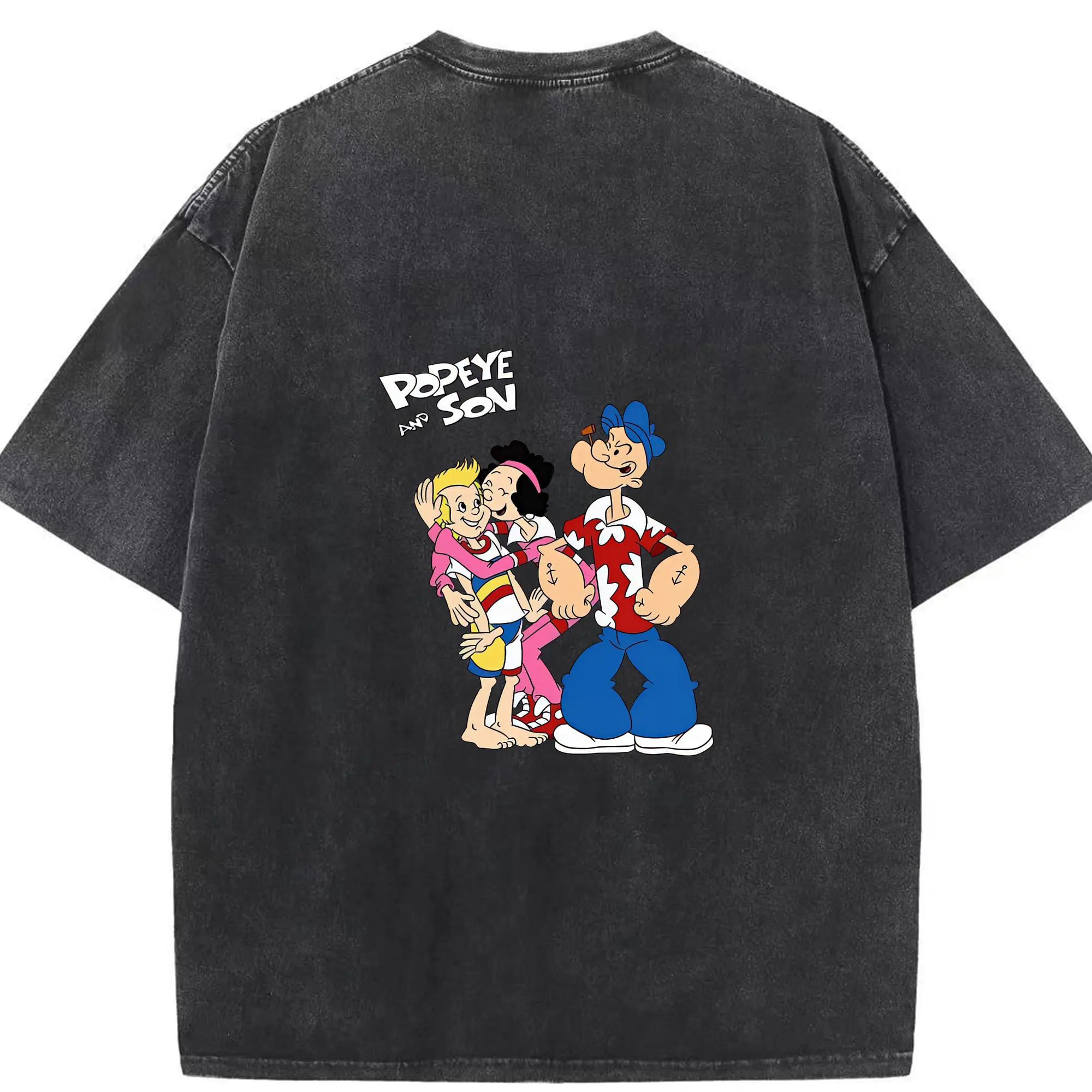 ポパイ グッズ ポパイ - 綿100％ ヴィンテージ風 半袖Tシャツ ・ 背面プリント ・ 柔らか肌触り ・ 通気性 快適 ・ スポーツ カジュアル 外出用