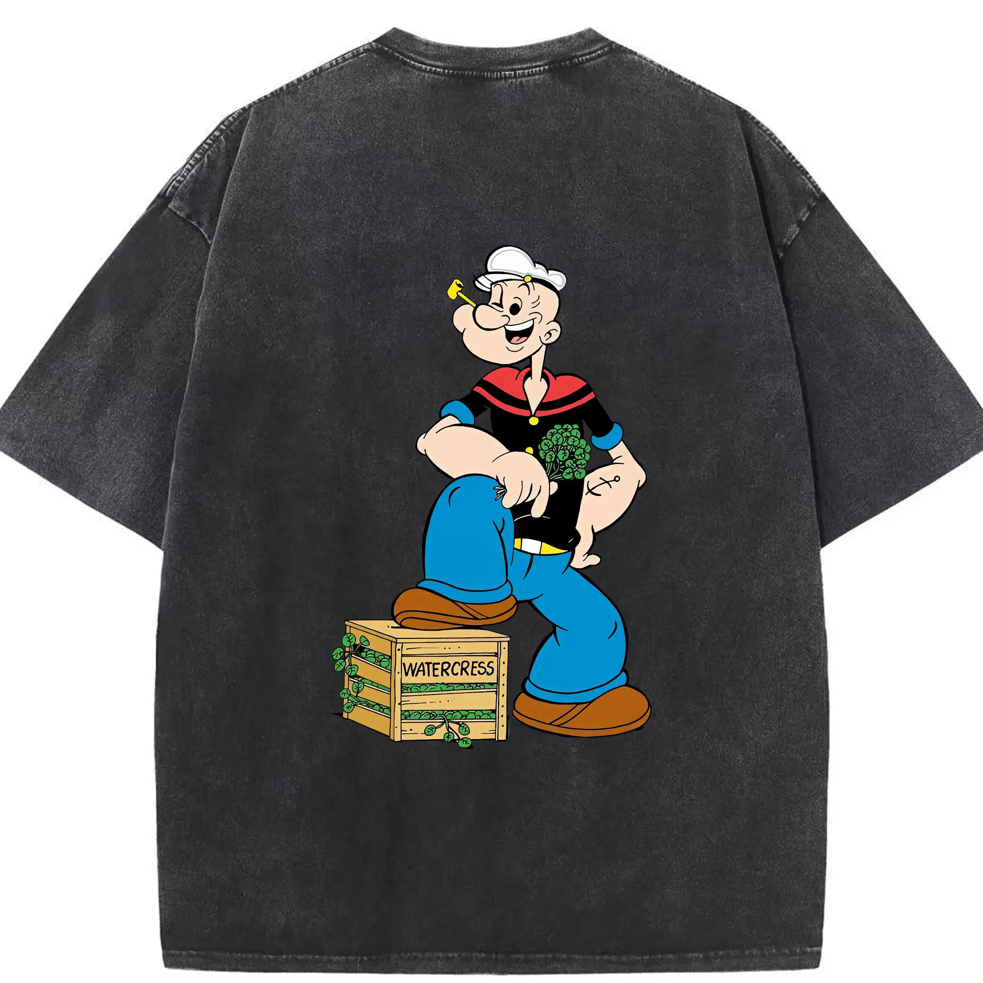 ポパイ グッズ ポパイ - 綿100％ ヴィンテージ風 半袖Tシャツ ・ 背面プリント ・ 柔らか肌触り ・ 通気性 快適 ・ スポーツ カジュアル 外出用