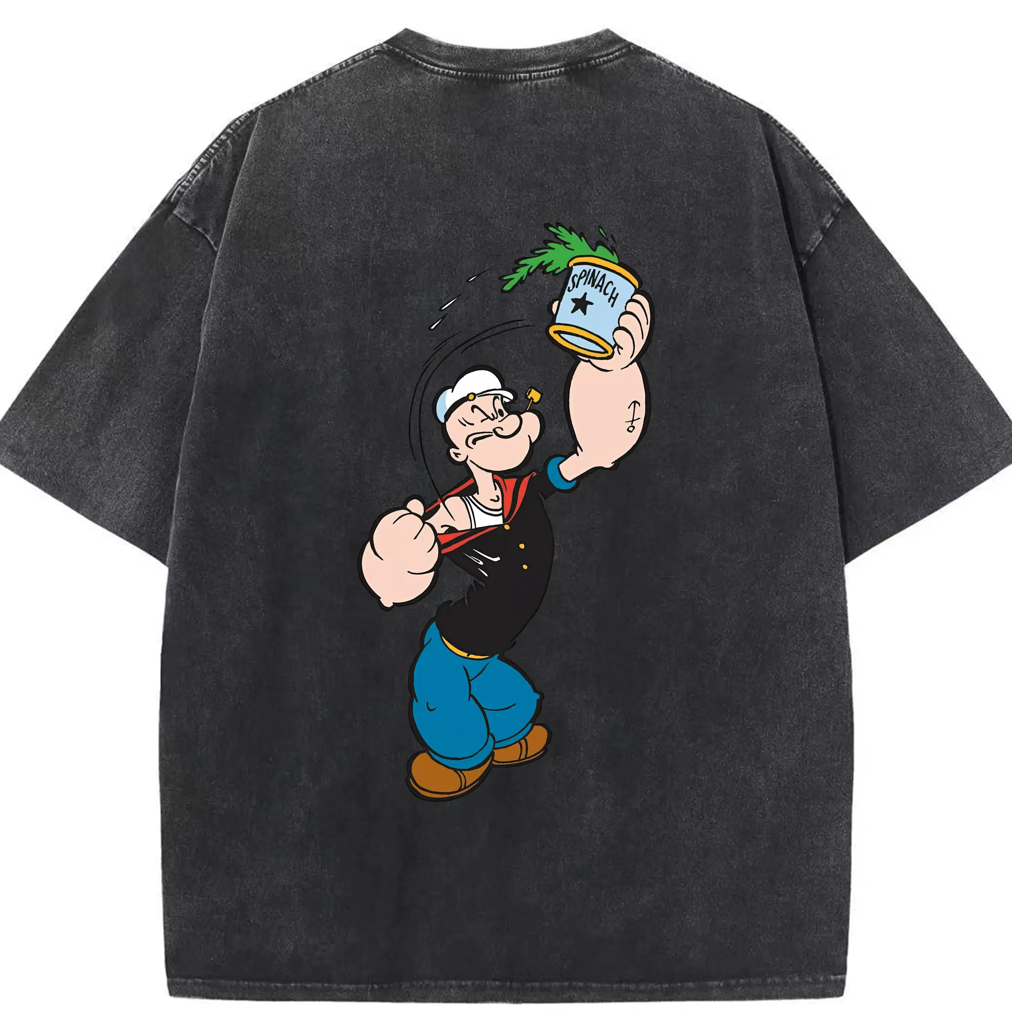 ポパイ グッズ ポパイ - 綿100％ ヴィンテージ風 半袖Tシャツ ・ 背面プリント ・ 柔らか肌触り ・ 通気性 快適 ・ スポーツ カジュアル 外出用