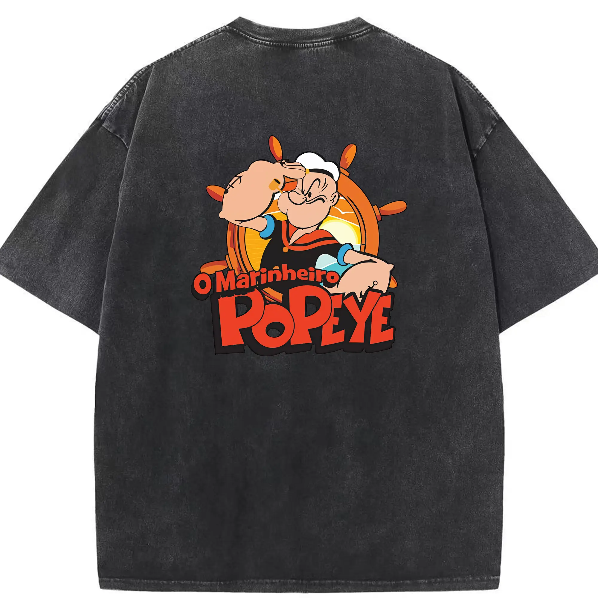 ポパイ グッズ ポパイ - 綿100％ ヴィンテージ風 半袖Tシャツ ・ 背面プリント ・ 柔らか肌触り ・ 通気性 快適 ・ スポーツ カジュアル 外出用