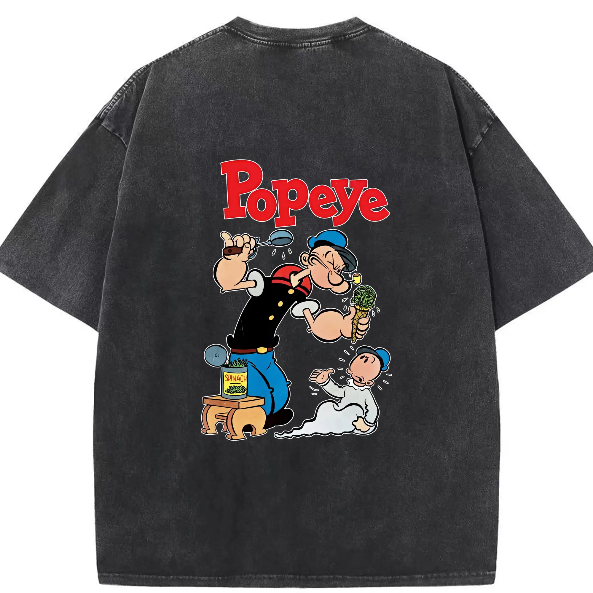 ポパイ グッズ ポパイ - 綿100％ ヴィンテージ風 半袖Tシャツ ・ 背面プリント ・ 柔らか肌触り ・ 通気性 快適 ・ スポーツ カジュアル 外出用