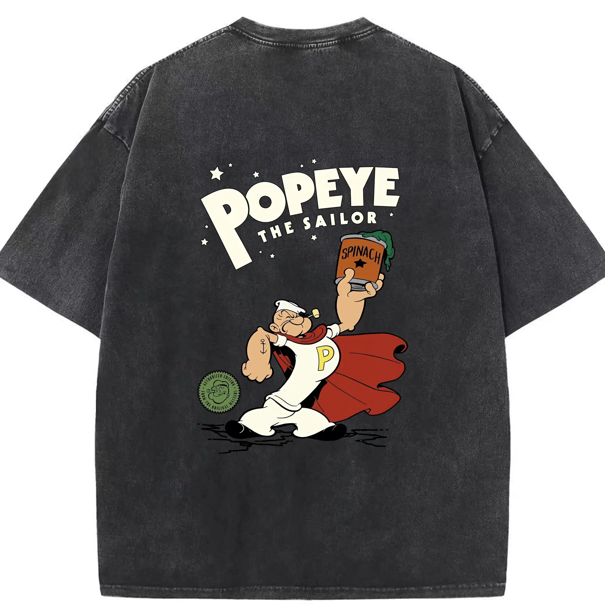 ポパイ グッズ ポパイ - 綿100％ ヴィンテージ風 半袖Tシャツ ・ 背面プリント ・ 柔らか肌触り ・ 通気性 快適 ・ スポーツ カジュアル 外出用