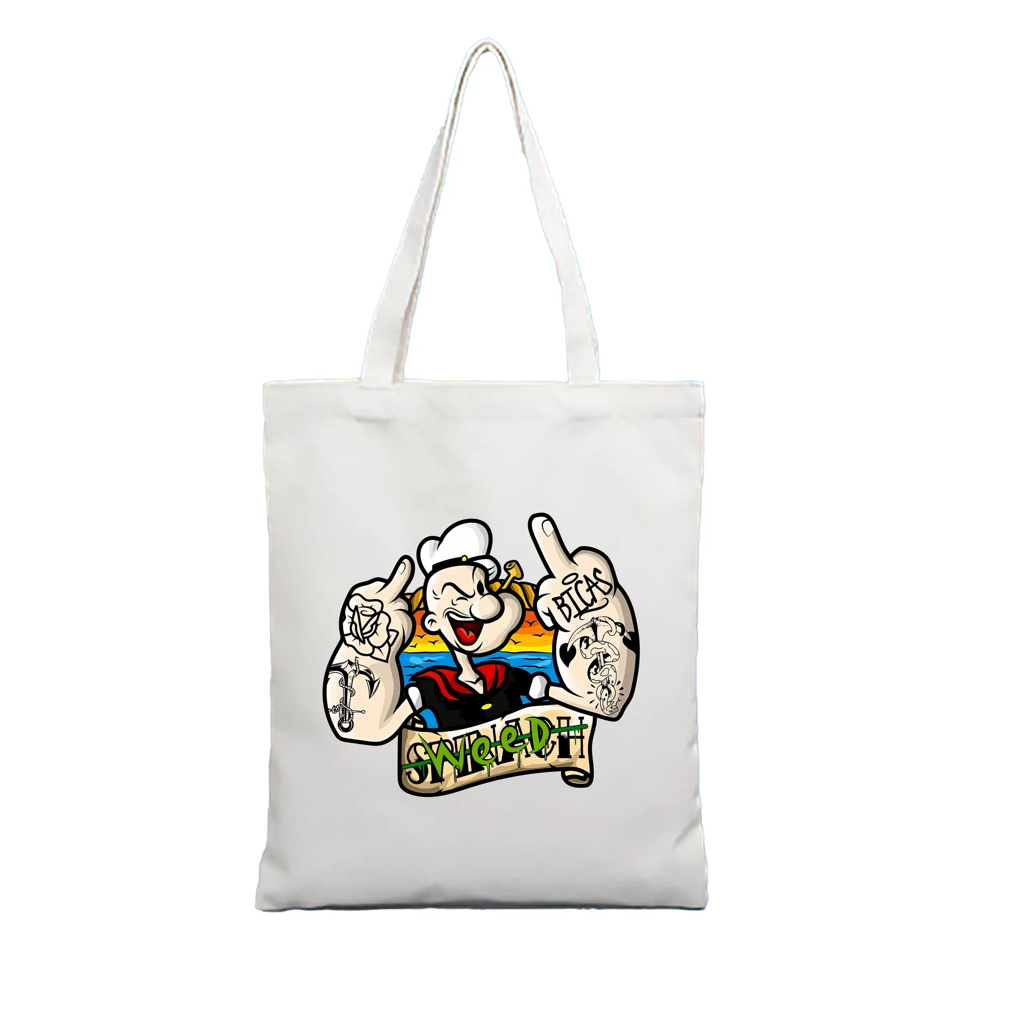 ポパイ グッズ ポパイ - 縦型キャンバス手提げバッグ（トートバッグ） ・ キャンバス素材 ・ ショッピング用 ・ 軽量 丈夫 お手入れ簡単